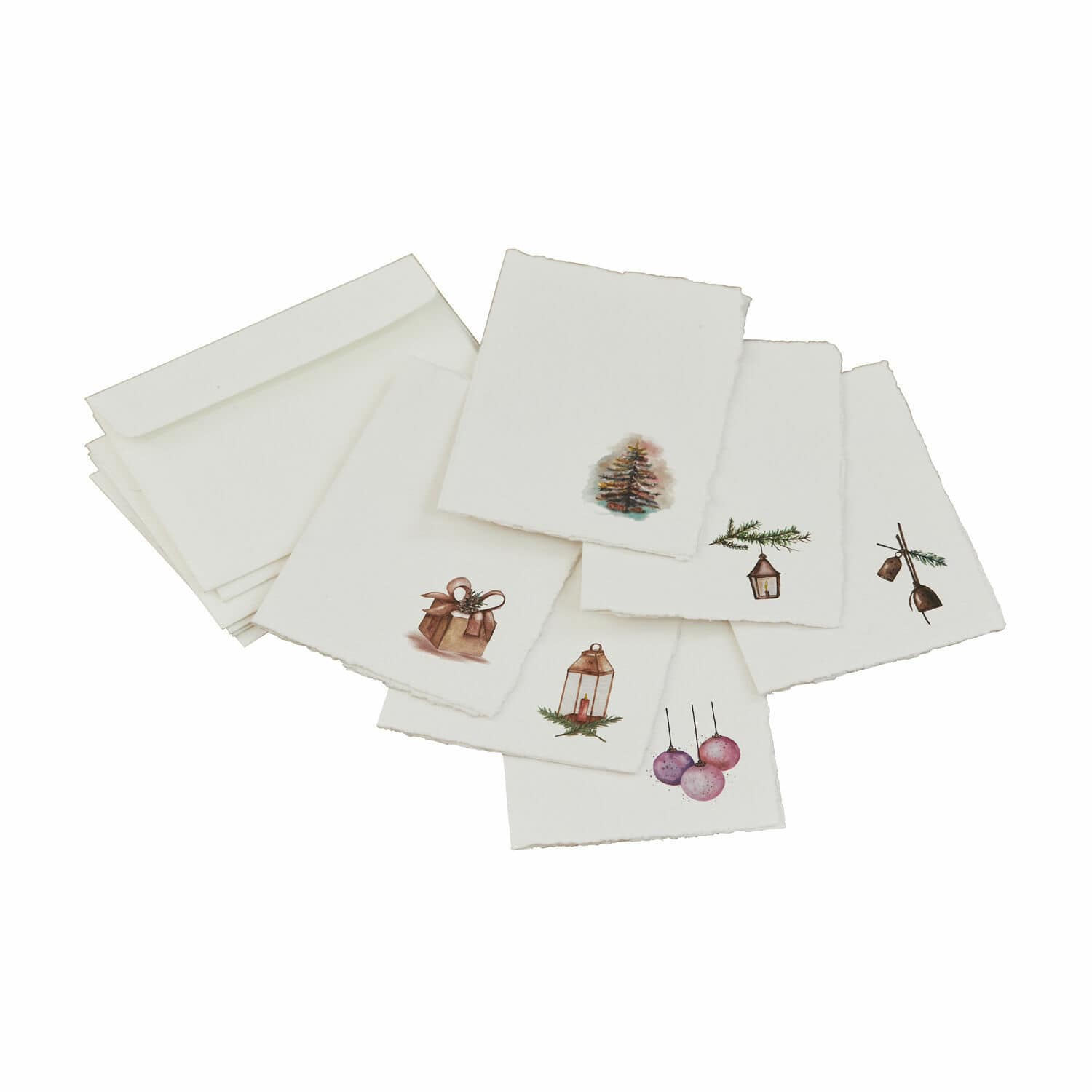 Set di 6 biglietti di auguri Aeloria Set di biglietti bianchi con buste decorati con motivi natalizi su carta dai bordi sfrangiati