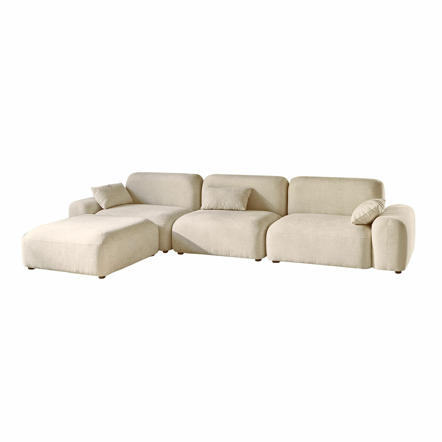 crema Divano angolare Marnivelle crema in tessuto, design moderno per soggiorno, seduta comoda con cuscini
