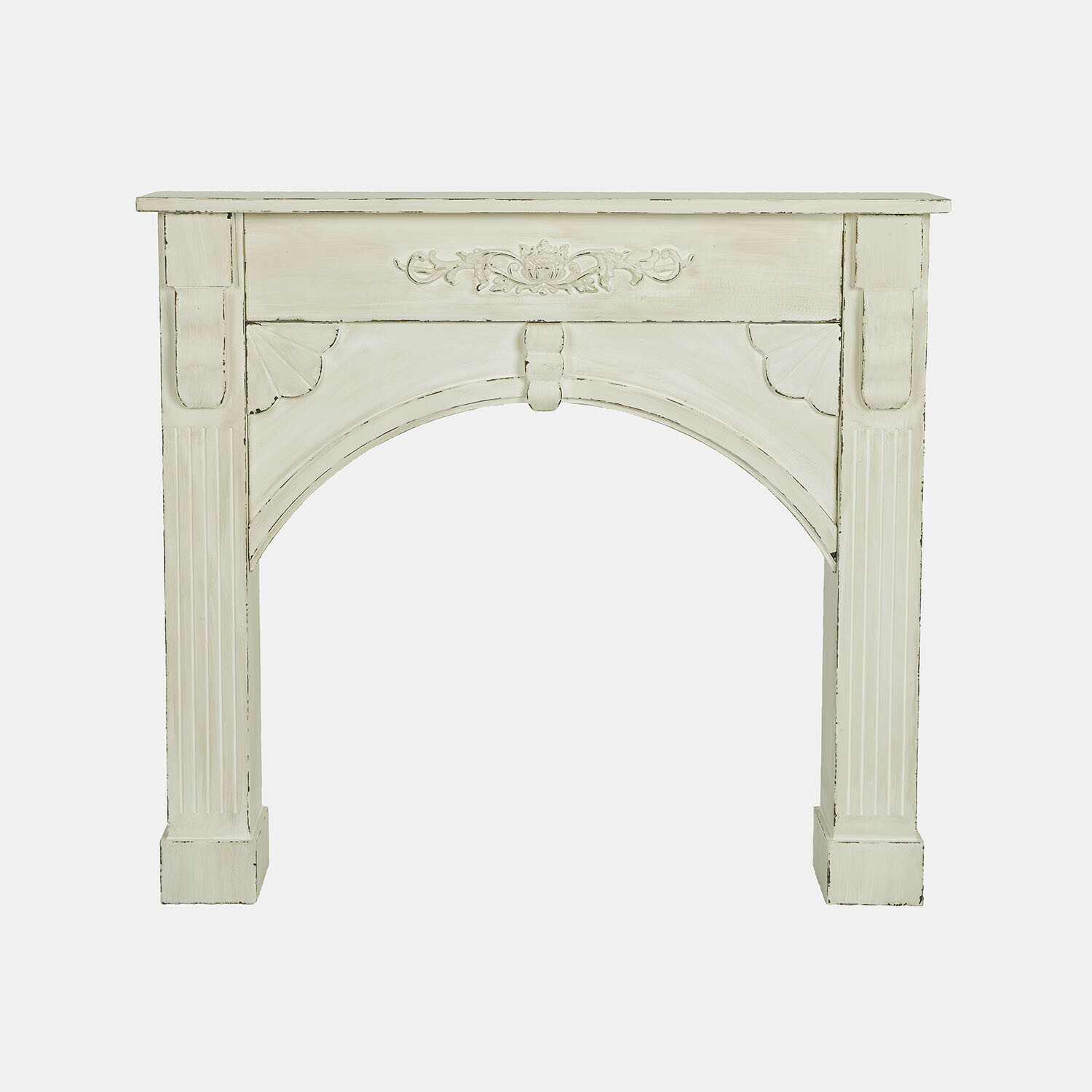 bianco antico Consolle camino Maxwell in legno bianco antico con intagli decorativi e design classico
