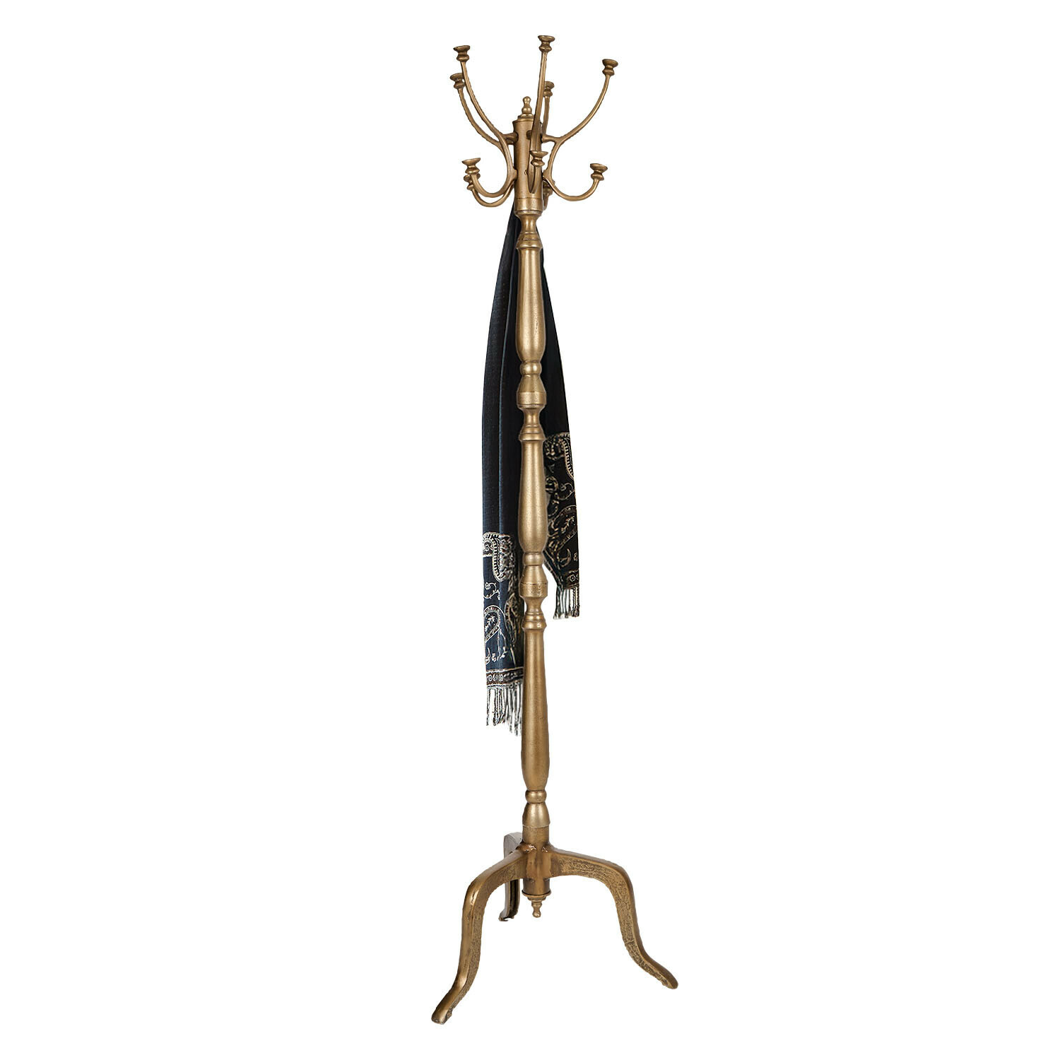 ottone antico Appendiabiti Hector in ottone antico dorato con sciarpa nera, supporto pratico per abiti in ingresso