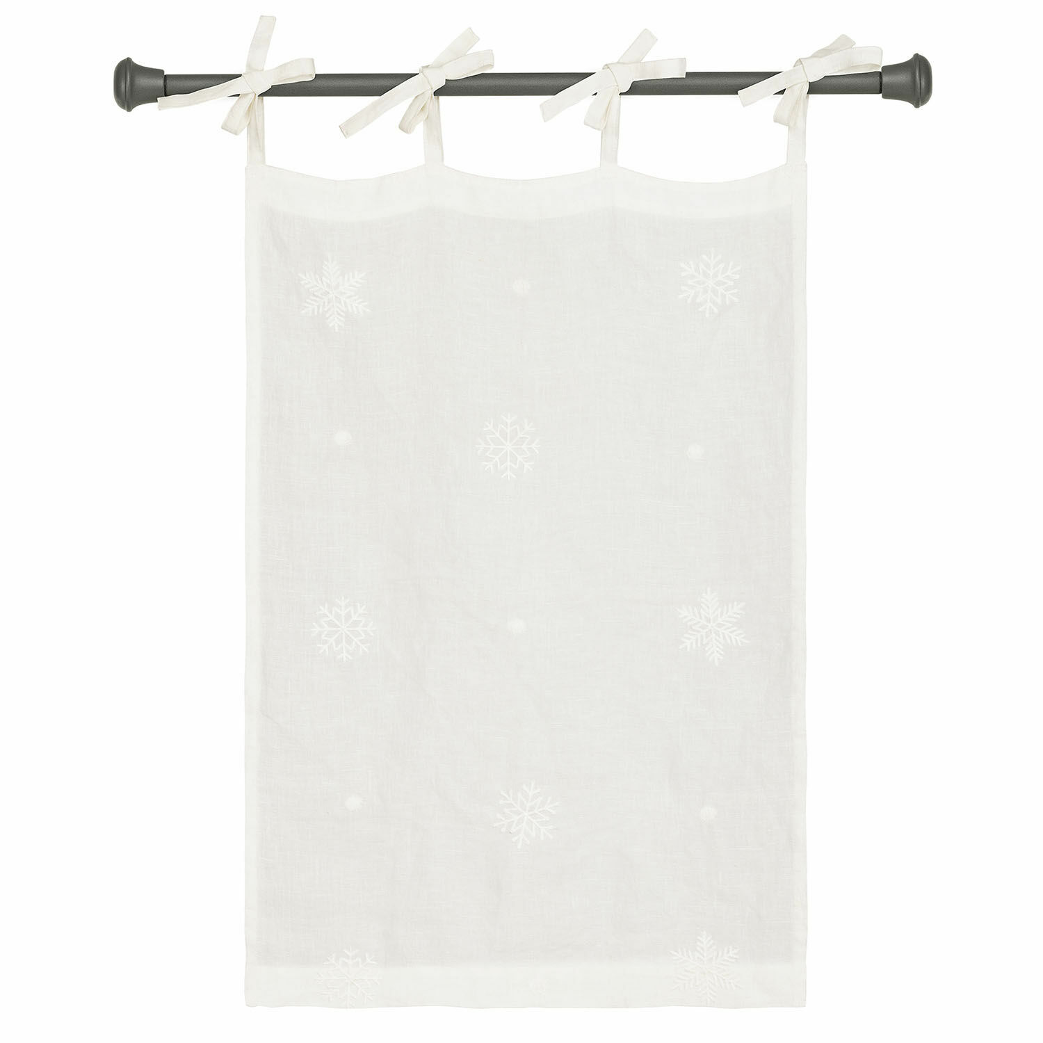 Tendina a vetro Rashona Tenda in lino bianco con delicati motivi di fiocchi di neve e nastri per appendere, decorazione finestra