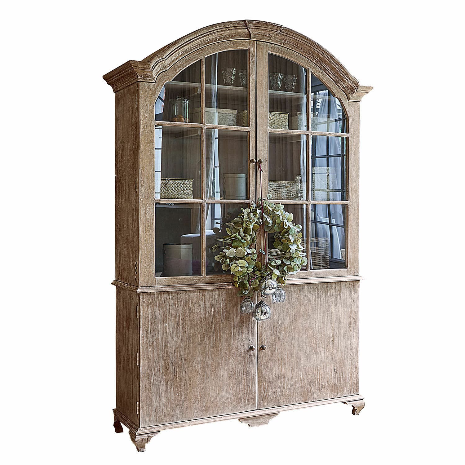 Vetrina Périmonde Vetrina in legno con ante in vetro e corona decorativa in colore naturale del legno
