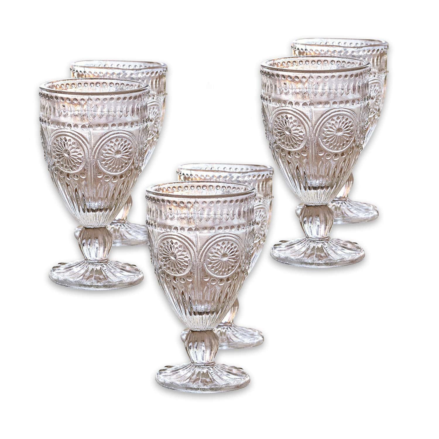 Set di 6 bicchieri Leatrice Set di sei bicchieri trasparenti in vetro spesso con motivo decorativo per bevande