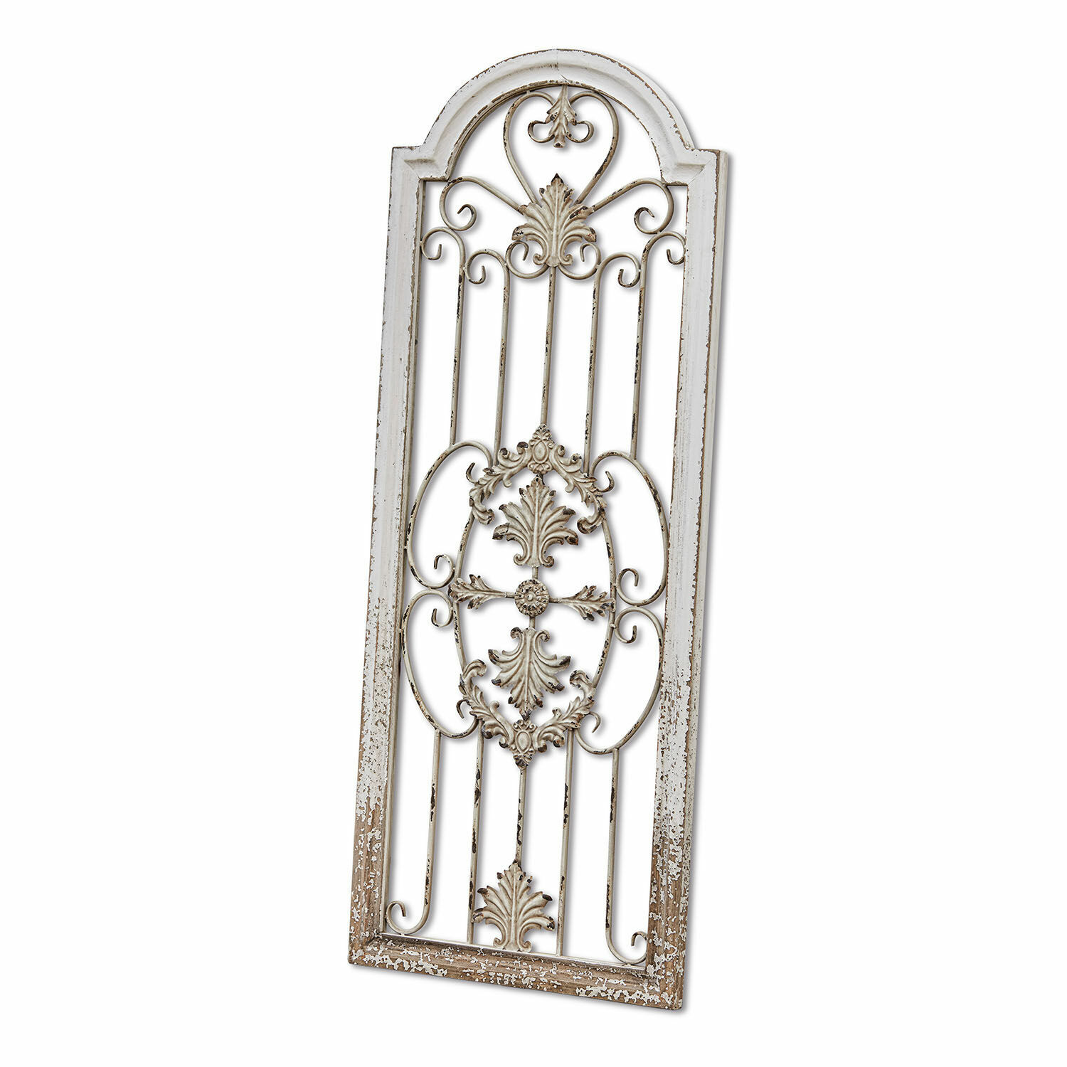 Pannello decorativo Hallencourt Griglia decorativa da parete in metallo bianco in stile vintage con finitura invecchiata per interni e giardini
