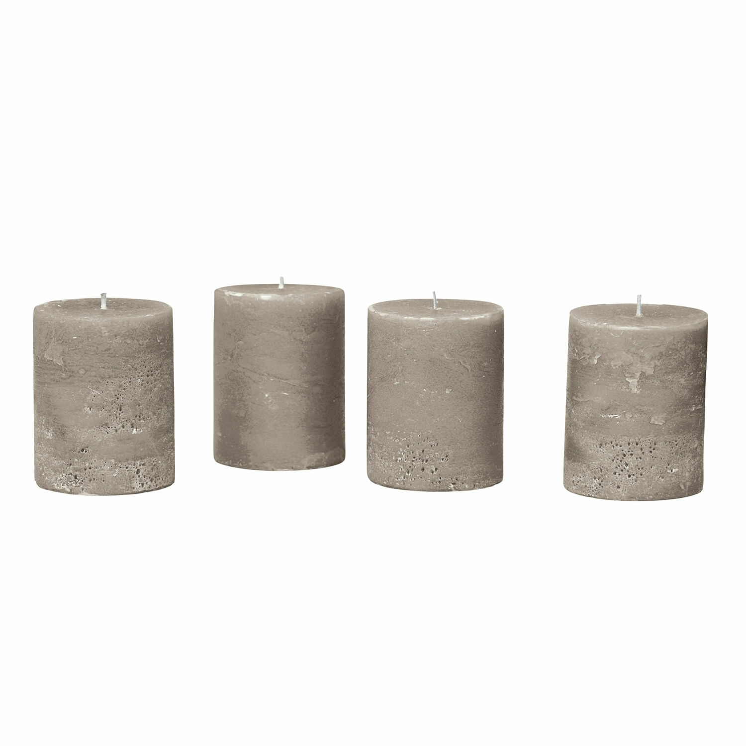 Set di 4 candele Virrans Set di quattro candele grigie con texture naturale per decorazione d'interni