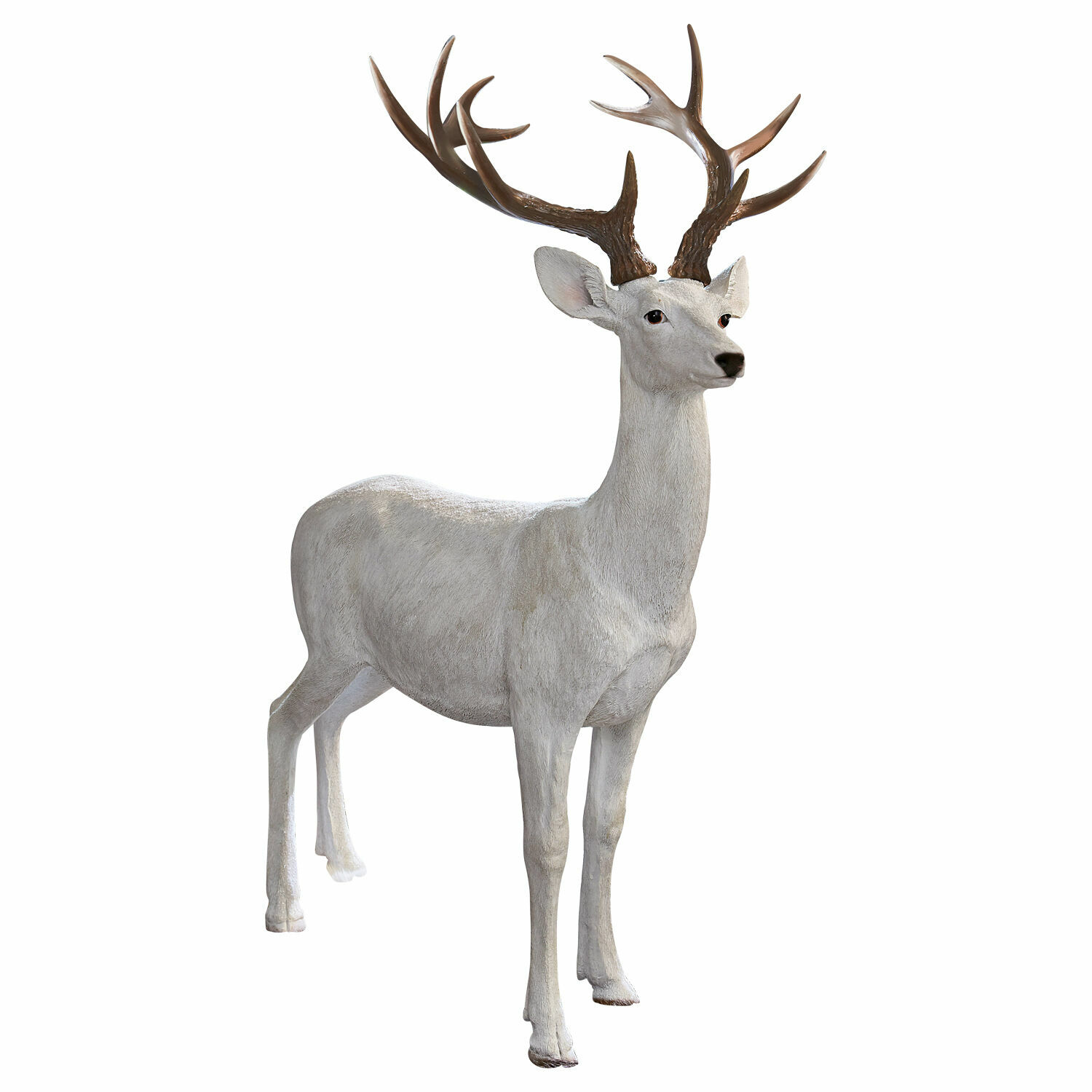 bianco antico Statua decorativa di cervo in bianco antico con corna marroni per arredamento interno ed esterno