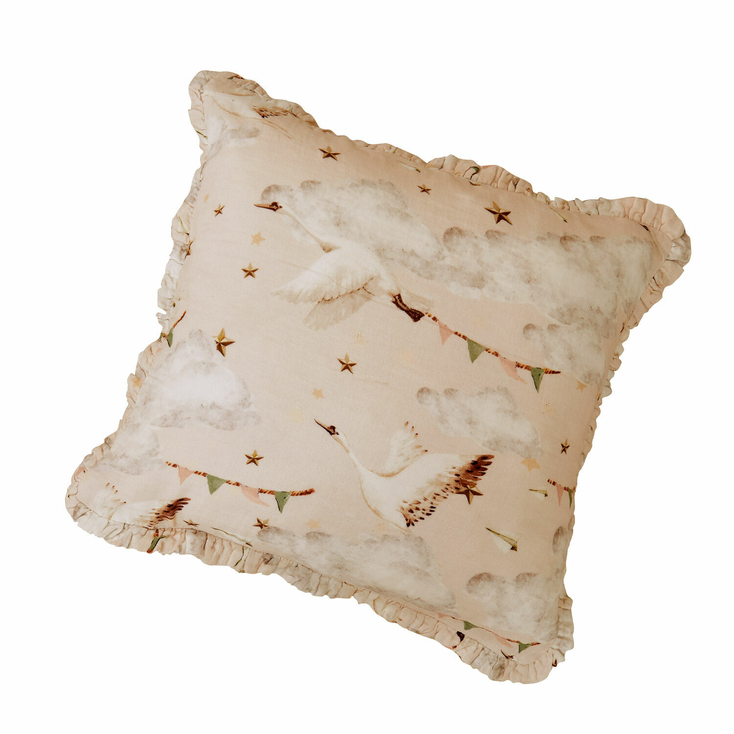 Copricuscino Bellise Cuscino beige in cotone con stampa di uccelli volanti e stelle, decorazione per interni