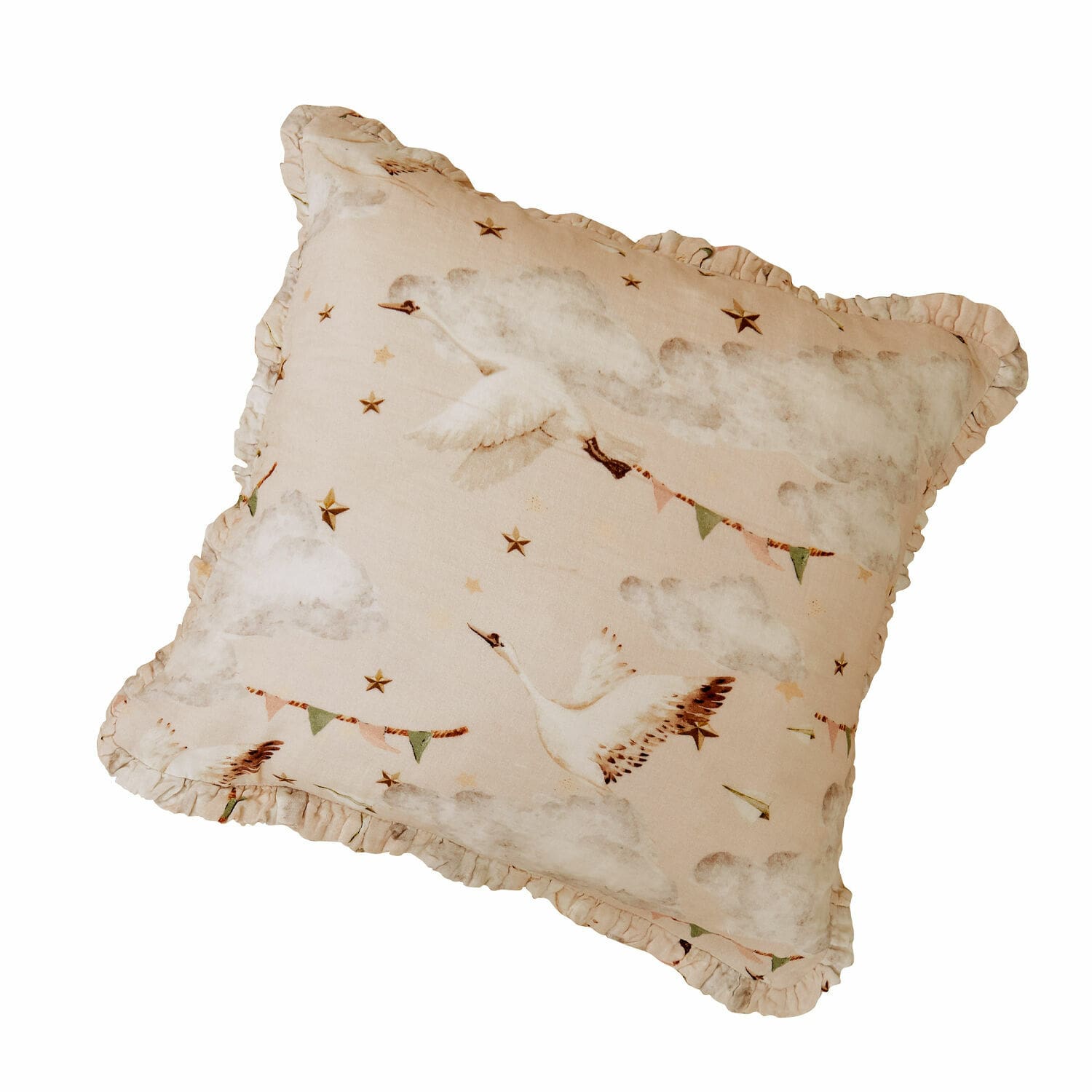 Copricuscino Bellise Cuscino beige in cotone con stampa di uccelli volanti e stelle, decorazione per interni
