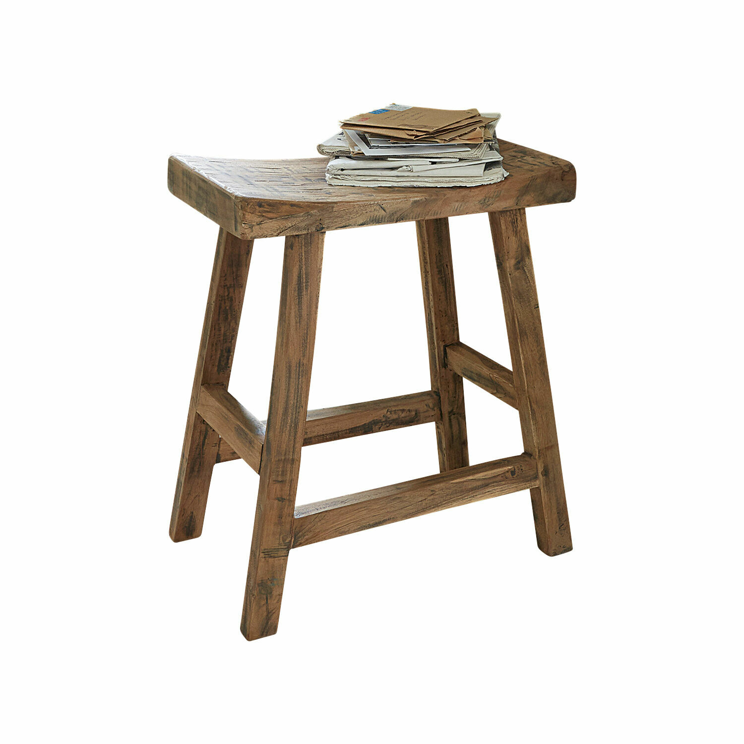 marrone Sgabello in legno marrone dallo stile rustico, ideale per interni vintage