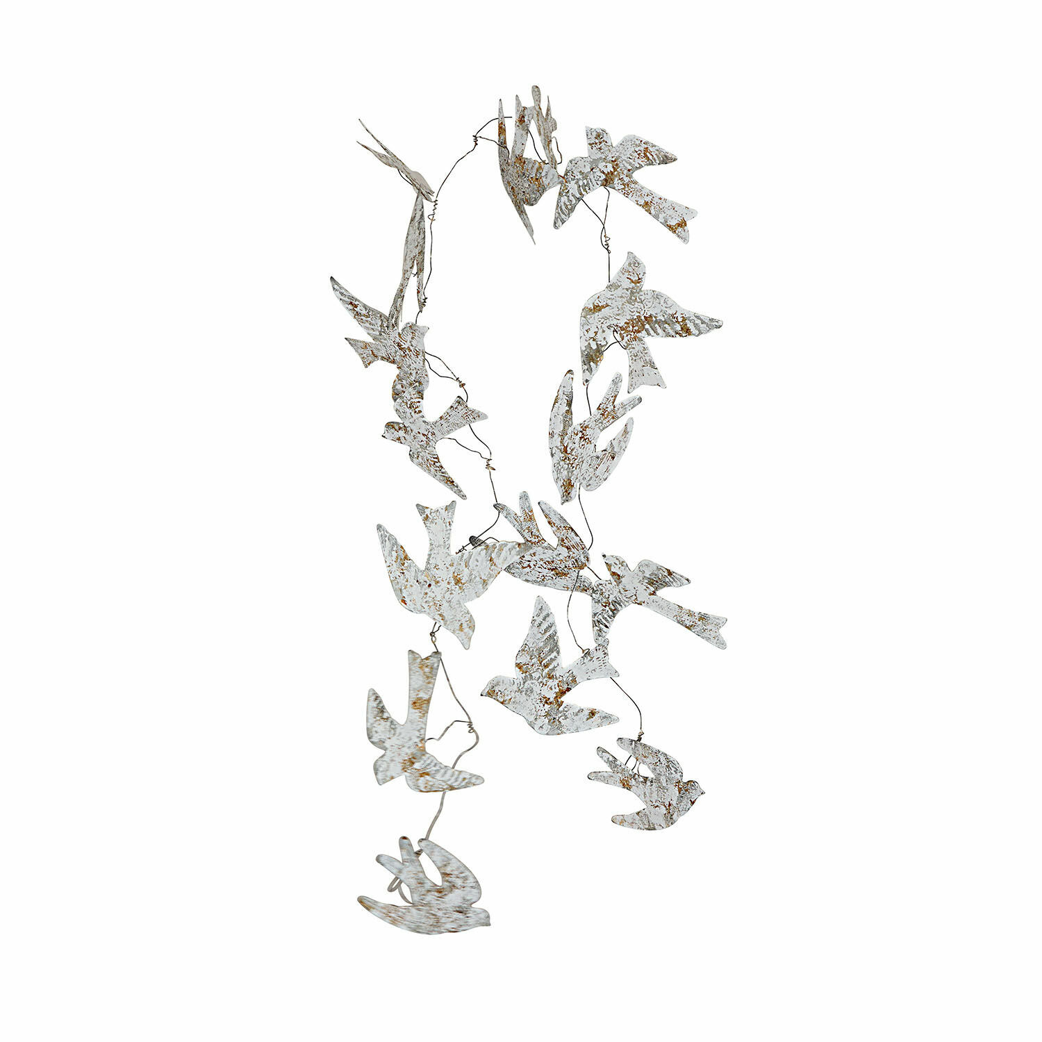 Festone Lucin Decorazione sospesa di uccelli in metallo bianco invecchiato, ornamento per casa e giardino