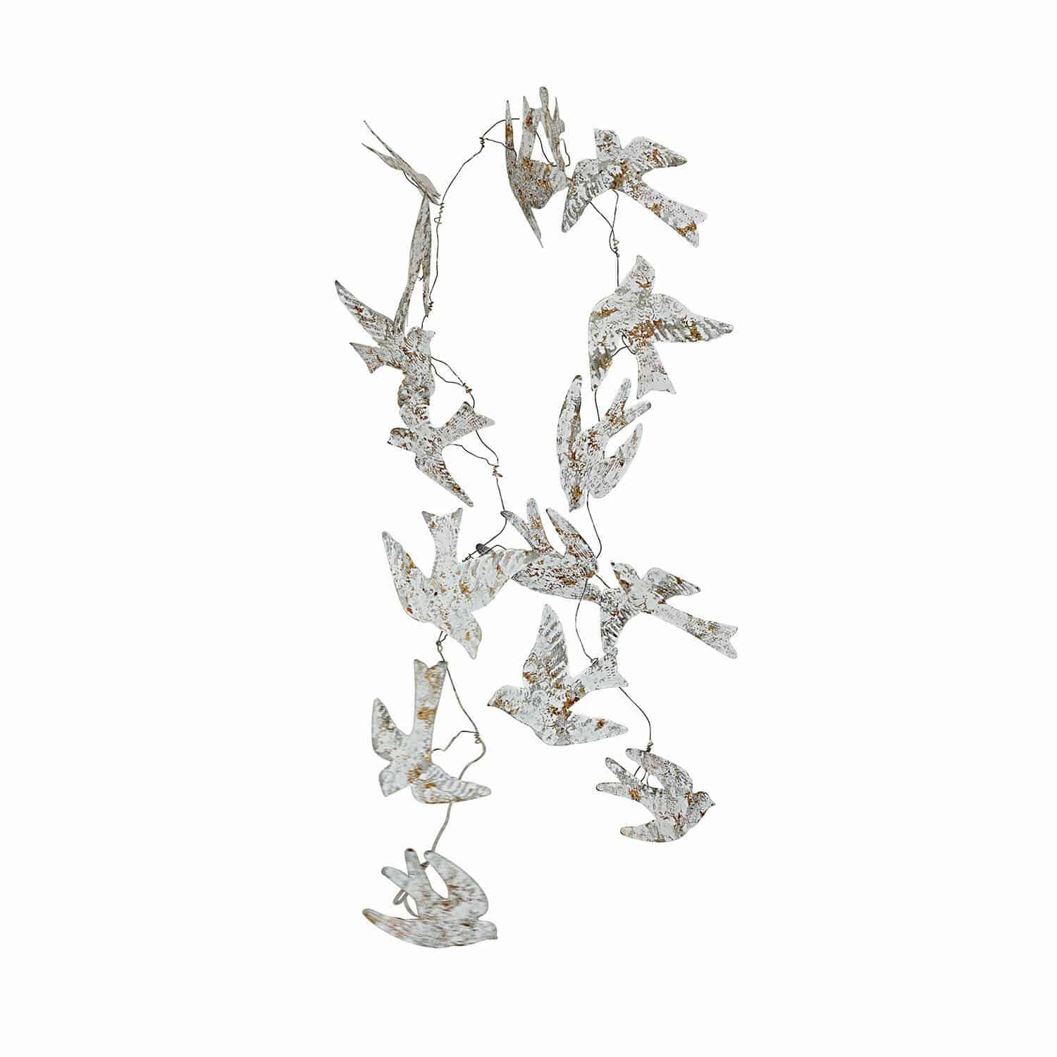 Festone Lucin Decorazione sospesa di uccelli in metallo bianco invecchiato, ornamento per casa e giardino