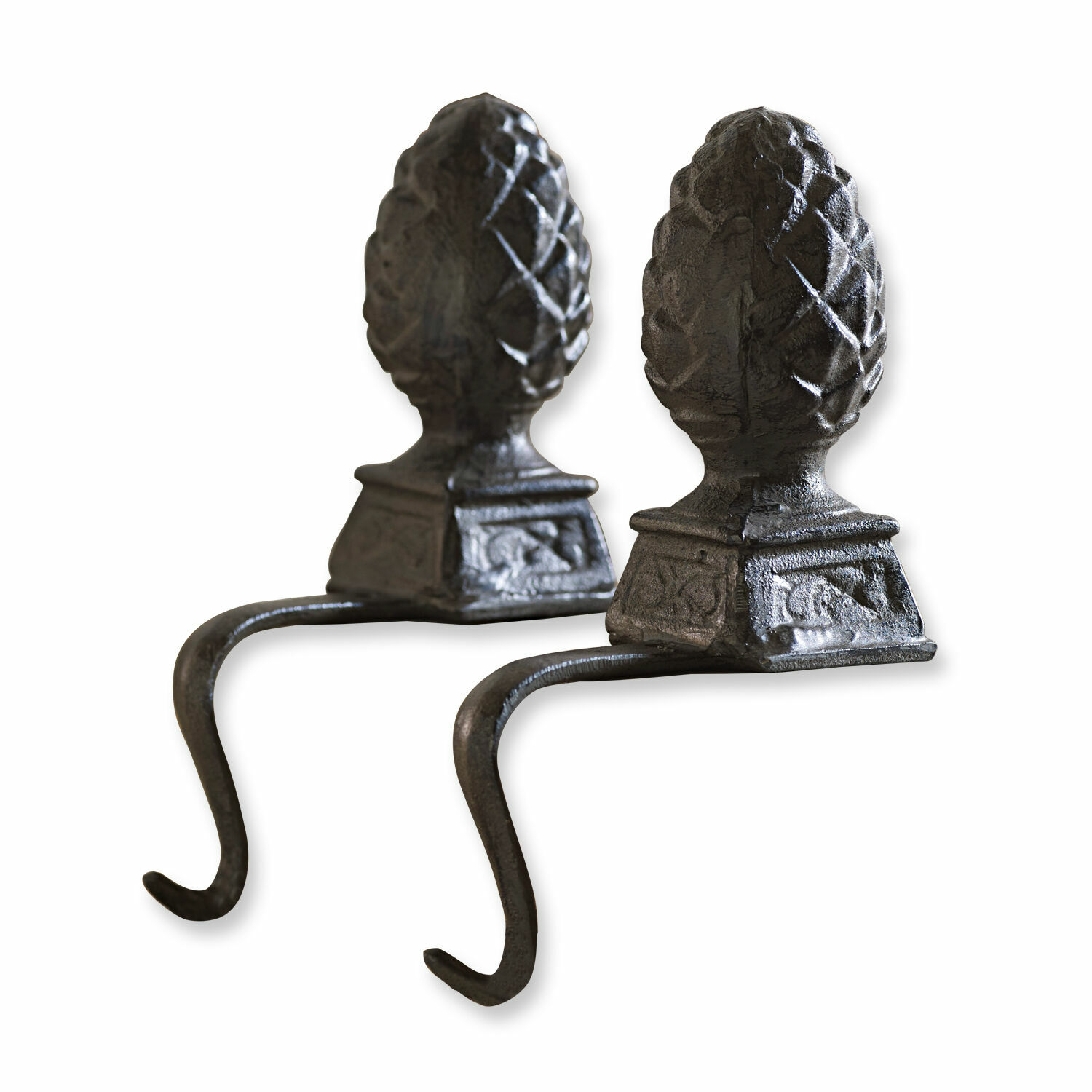 Coppia di pigne in ferro Lucielle Coppia di ganci per camino in ghisa nera con motivo decorativo a pigna