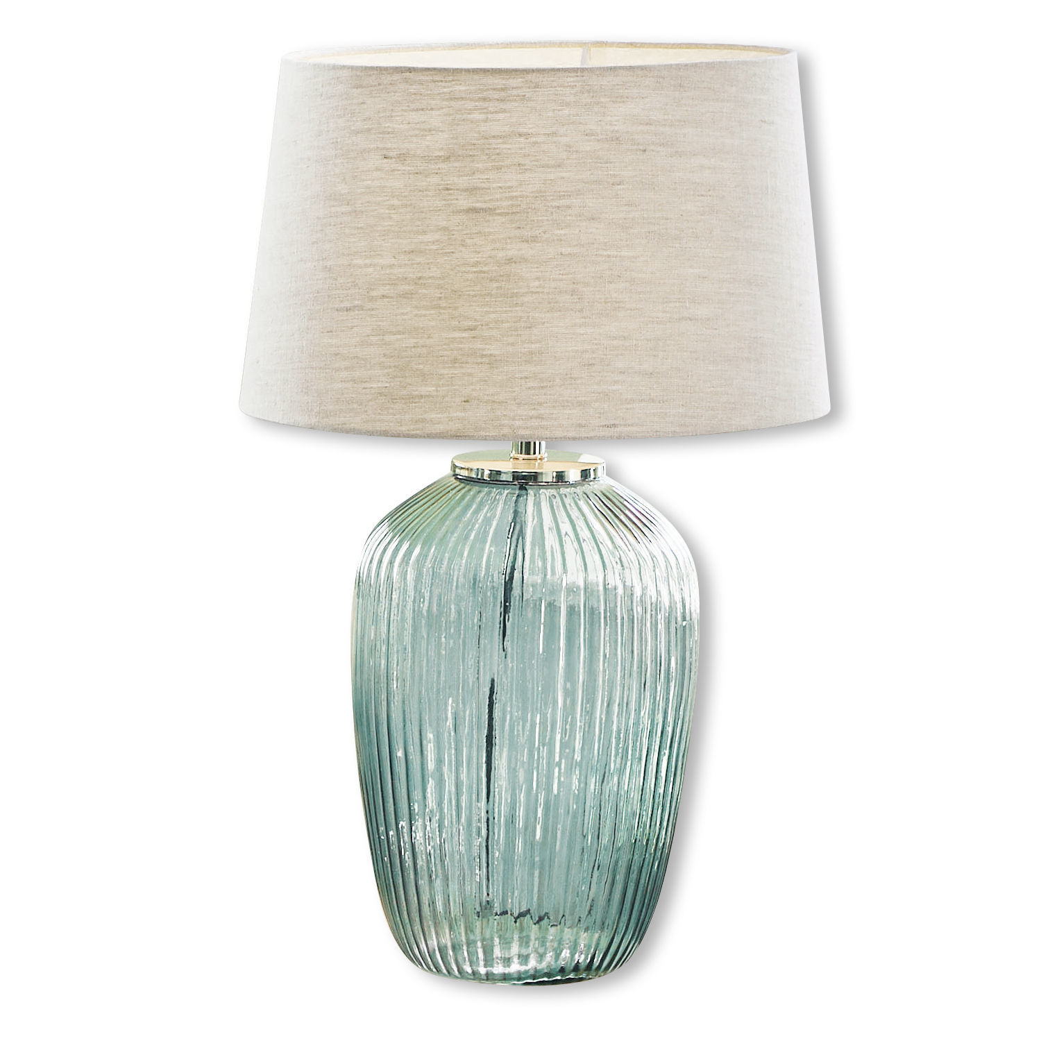 Lampada da tavolo Fenis Lampada da tavolo in vetro verde con paralume beige, illuminazione decorativa per soggiorno