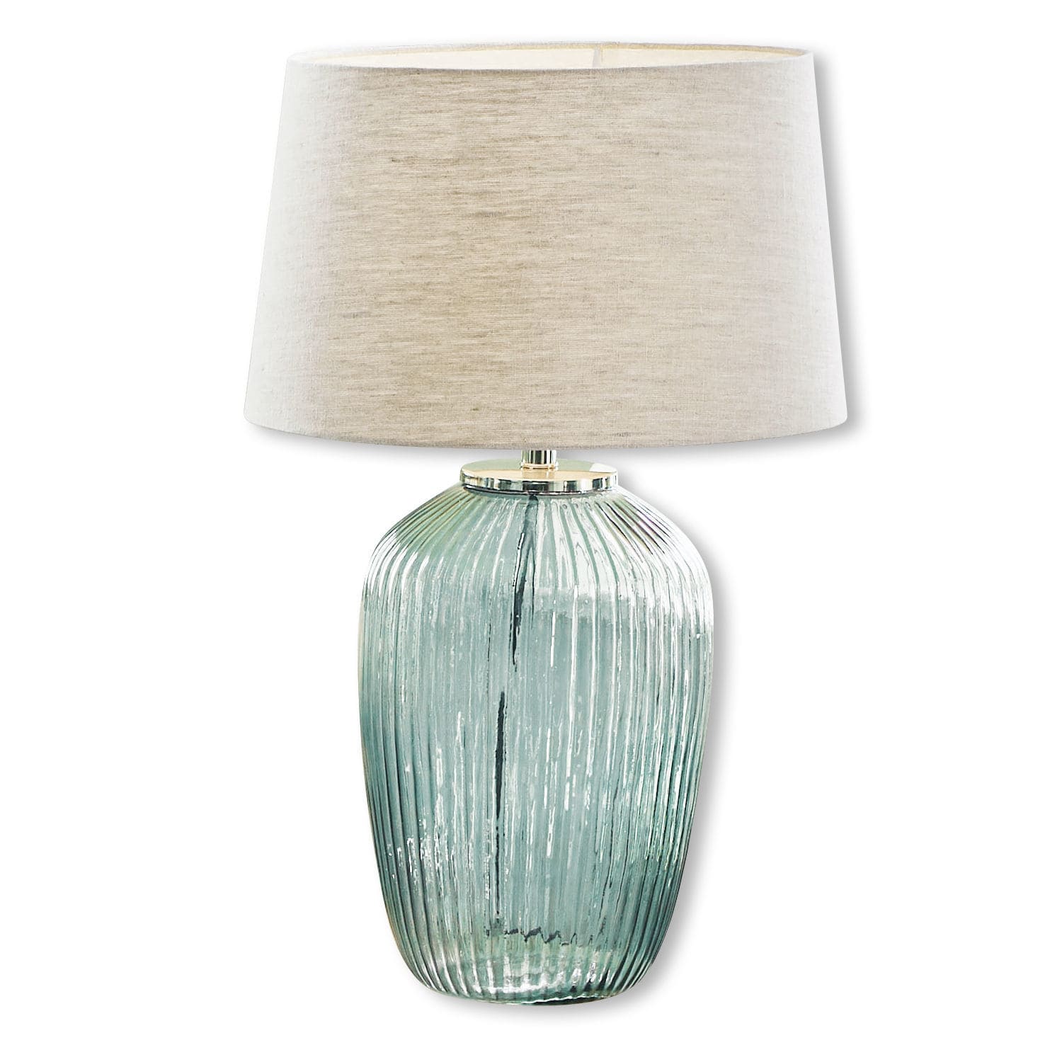 Lampada da tavolo Fenis Lampada da tavolo in vetro verde con paralume beige, illuminazione decorativa per soggiorno