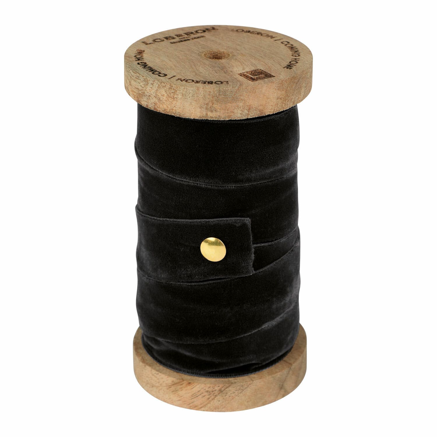 Nastro di velluto nero su rocchetto di legno per decorazioni e lavori manuali