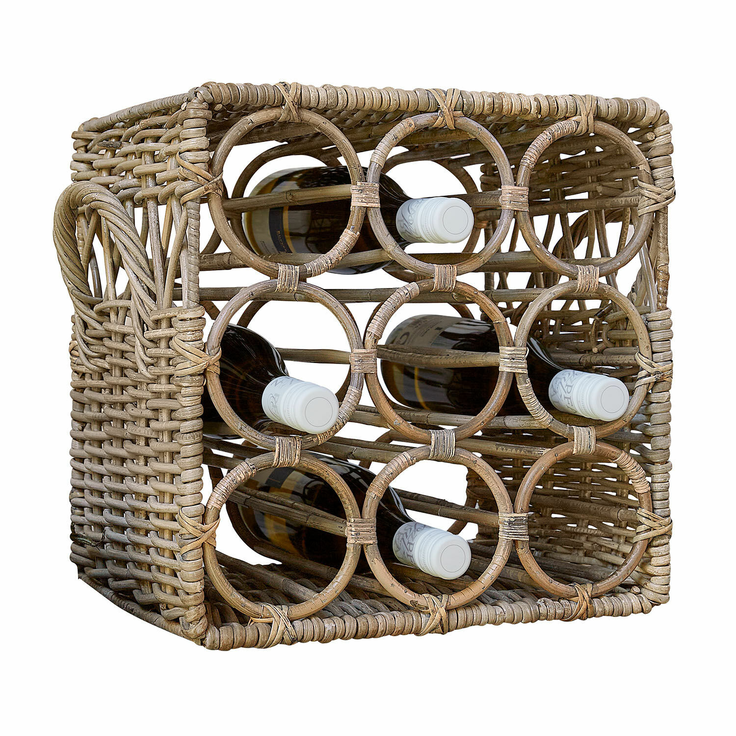 Portabottiglie Allegretta Portabottiglie rustico in rattan naturale per 9 bottiglie di vino