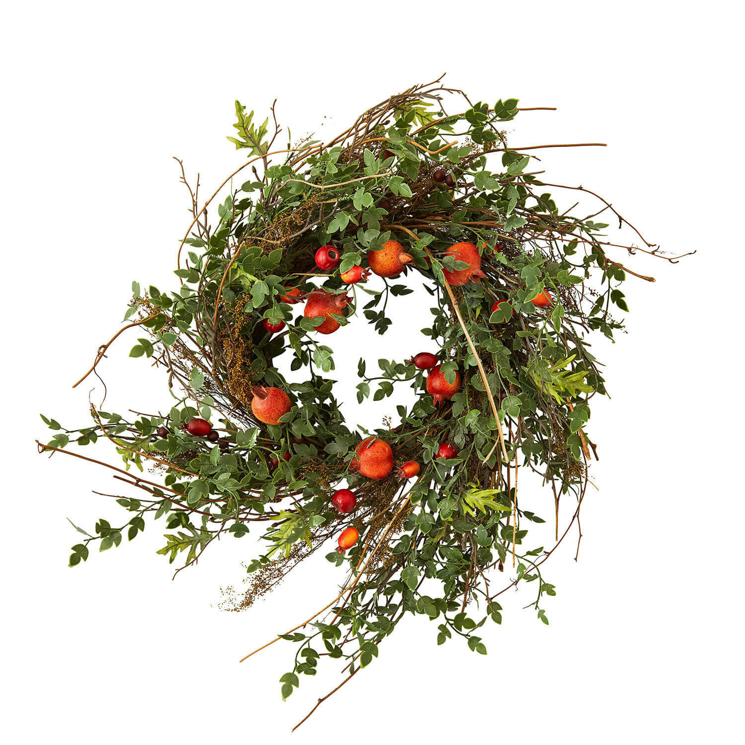 Ghirlanda Karidah Corona decorativa con rami, foglie verdi e frutti rossi per decorazione autunnale della casa