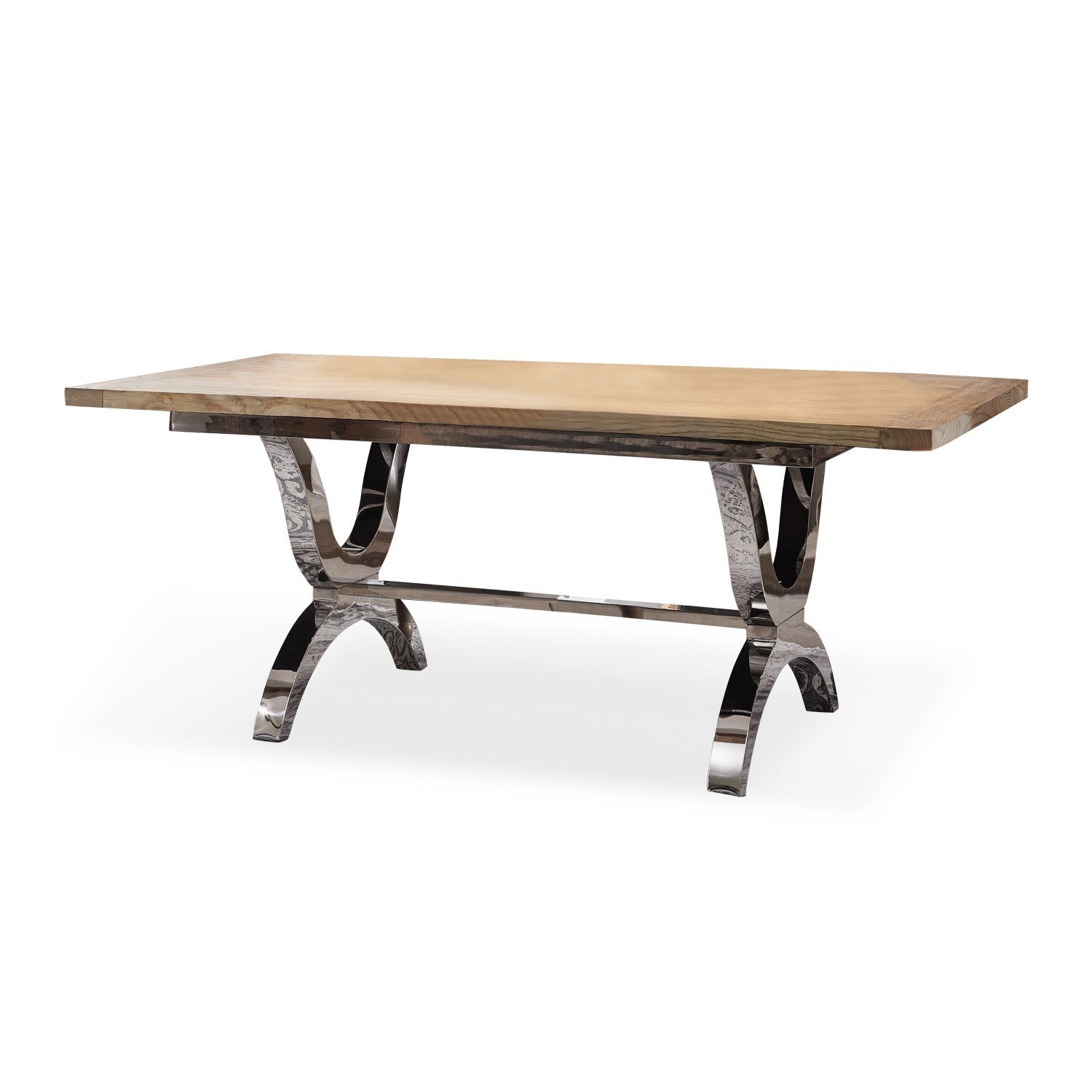 Tavolo Grover Tavolo in legno chiaro con gambe metalliche lucide dal design moderno per sala da pranzo