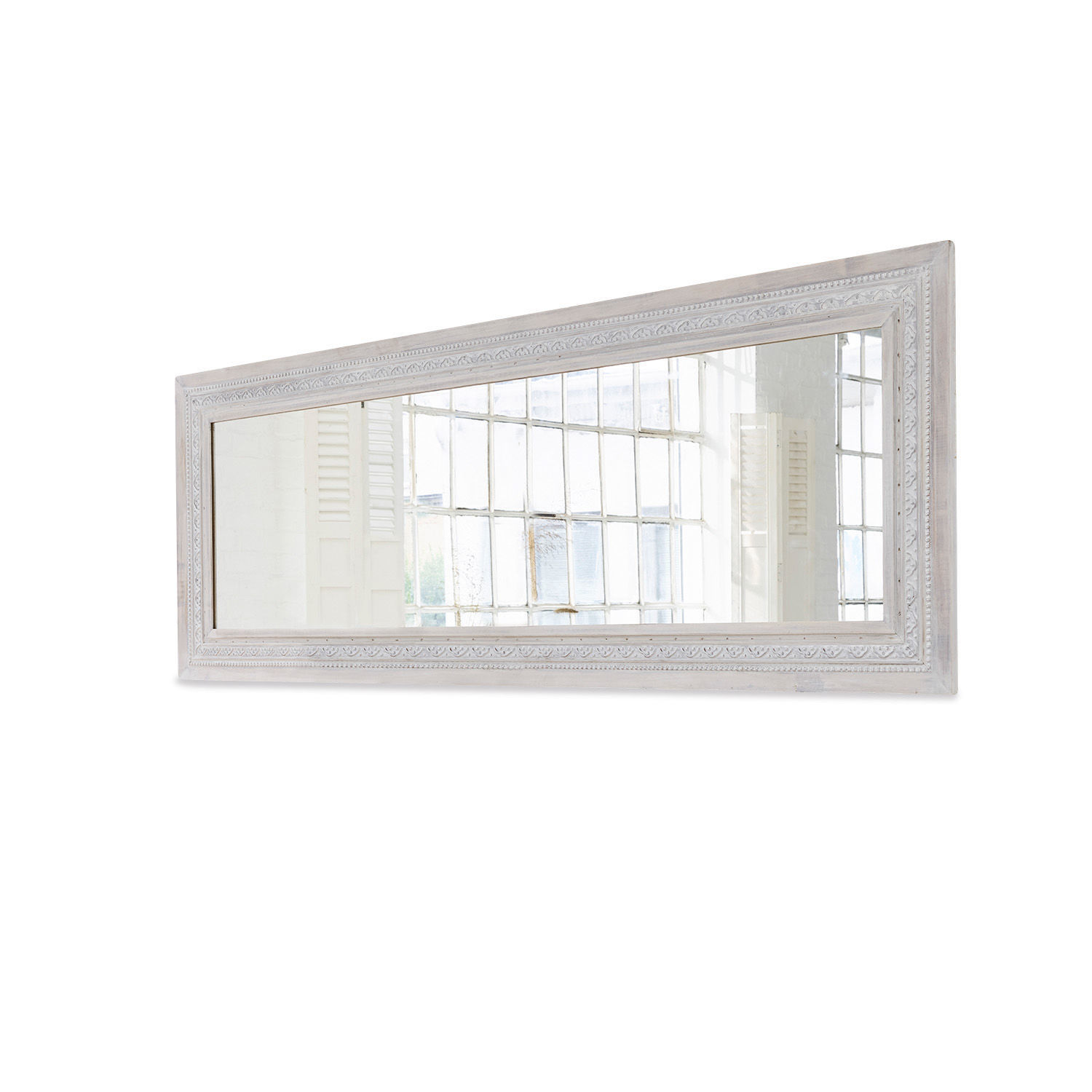 Specchio Milanu Grande specchio rettangolare con cornice in legno bianco decorata per decorazione da parete