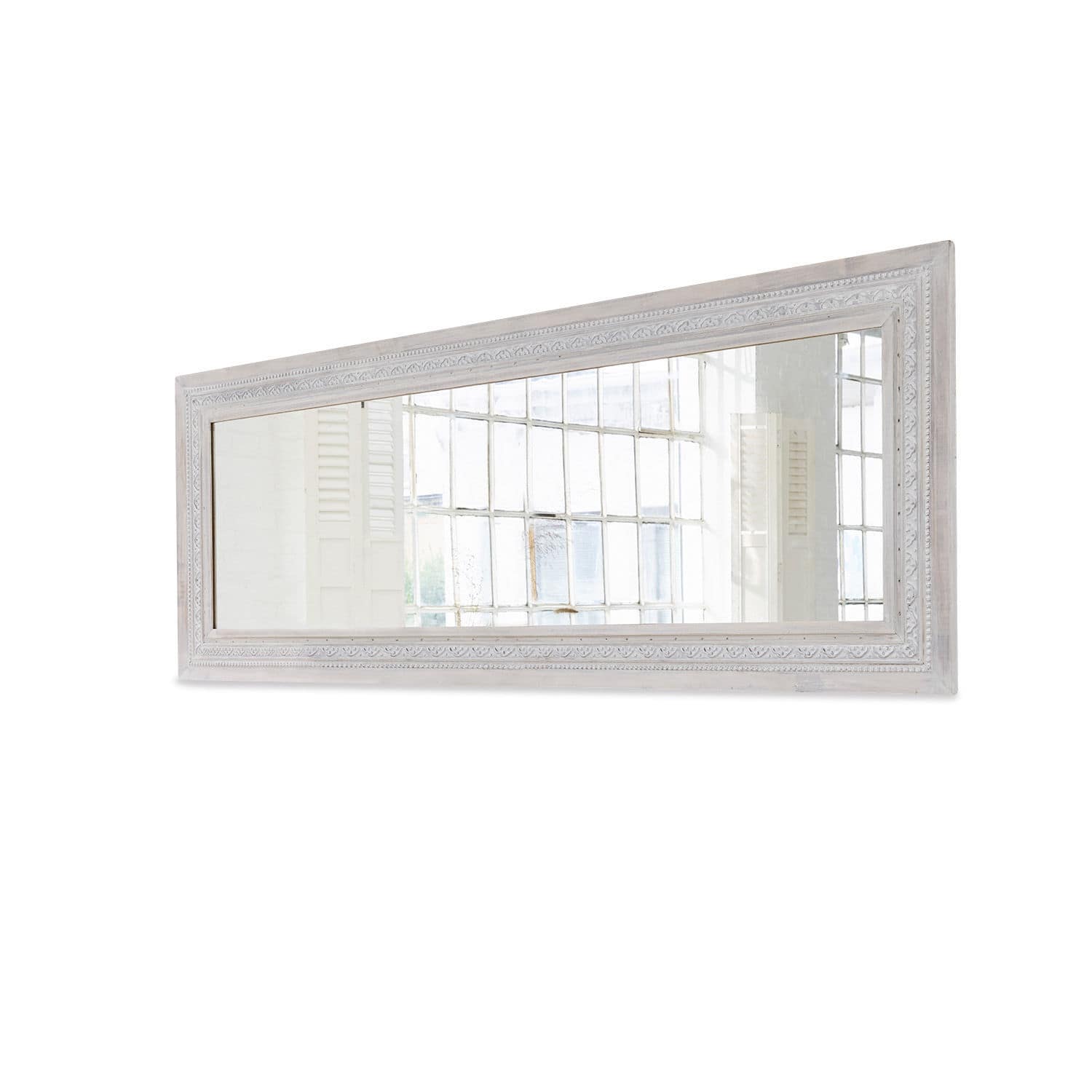 Specchio Milanu Grande specchio rettangolare con cornice in legno bianco decorata per decorazione da parete