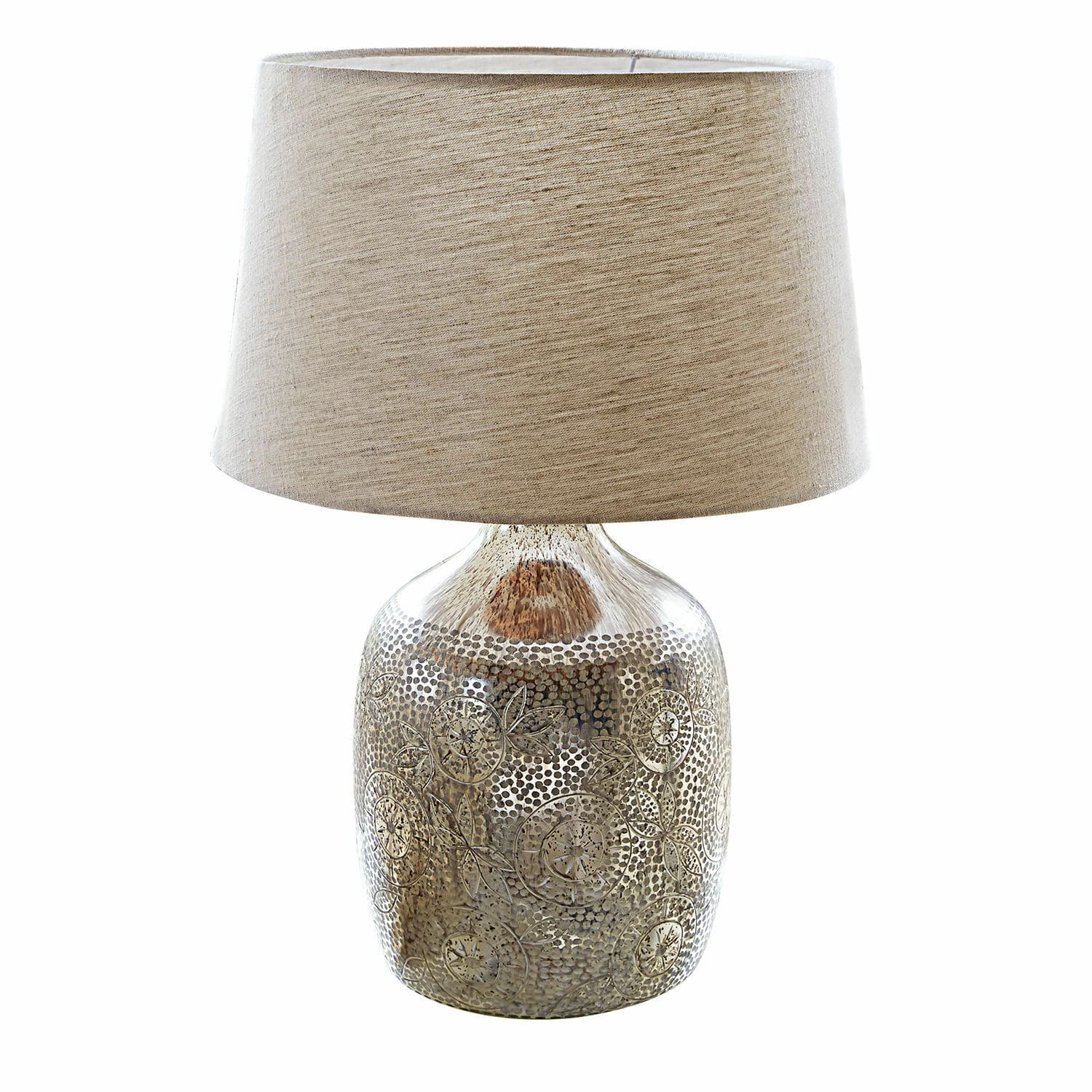 Lampada da tavolo Leonarda Lampada da tavolo con paralume beige e base in vetro marrone decorata con motivi floreali