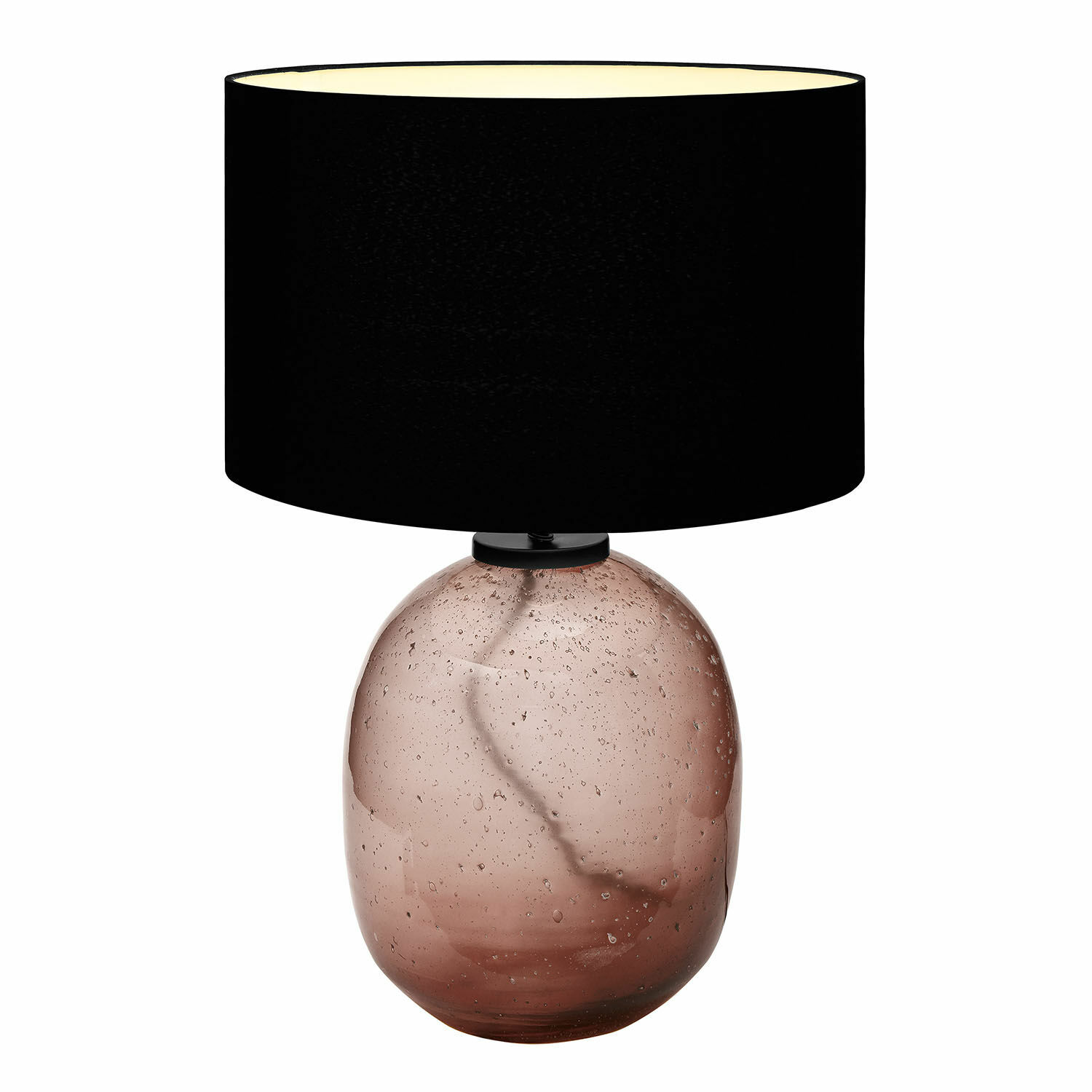 Lampada da tavolo Humpton Lampada da tavolo in vetro rosa con paralume nero, design moderno per soggiorno