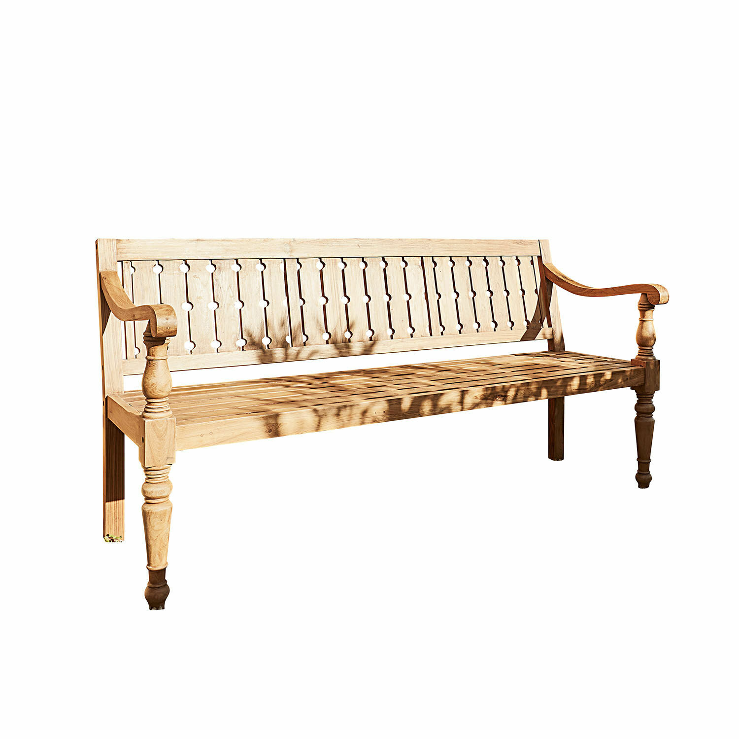 Panca Loudoun Panchina da giardino in legno naturale con schienale decorativo e braccioli sagomati
