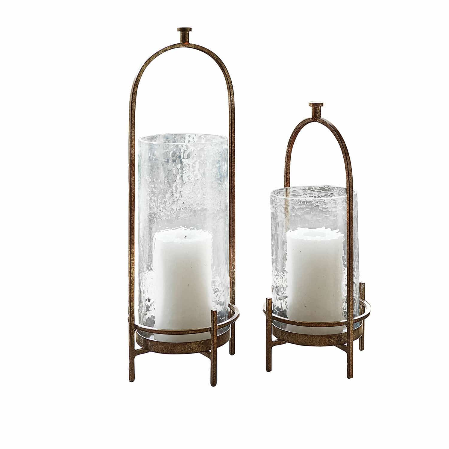 Coppia di portacandele Aquivar Set di due lanterne in metallo e vetro con candele bianche, decorazione per interni ed esterni