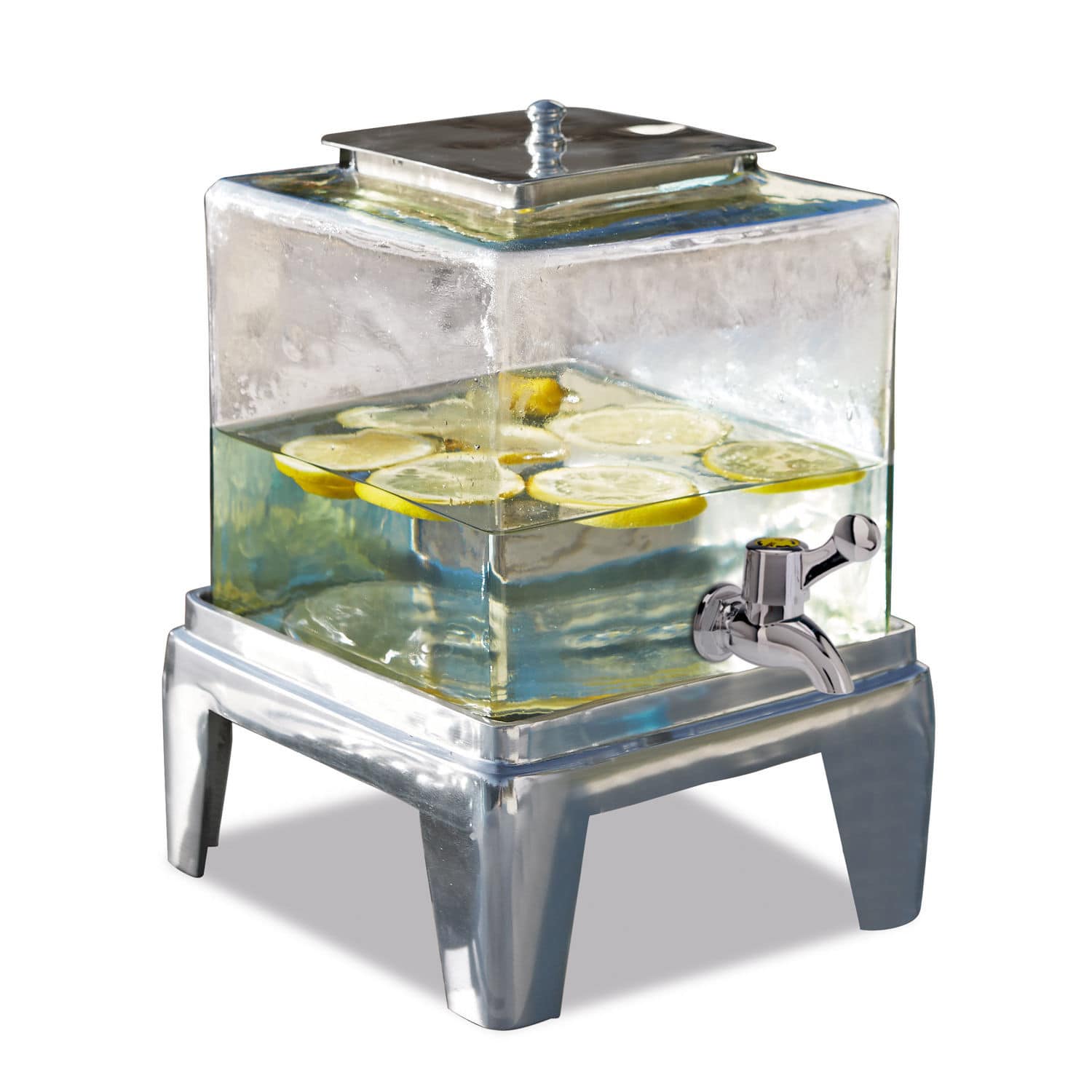 Dispenser per bevande Osric Dispenser per bevande in vetro con base metallica e rubinetto, acqua con fette di limone