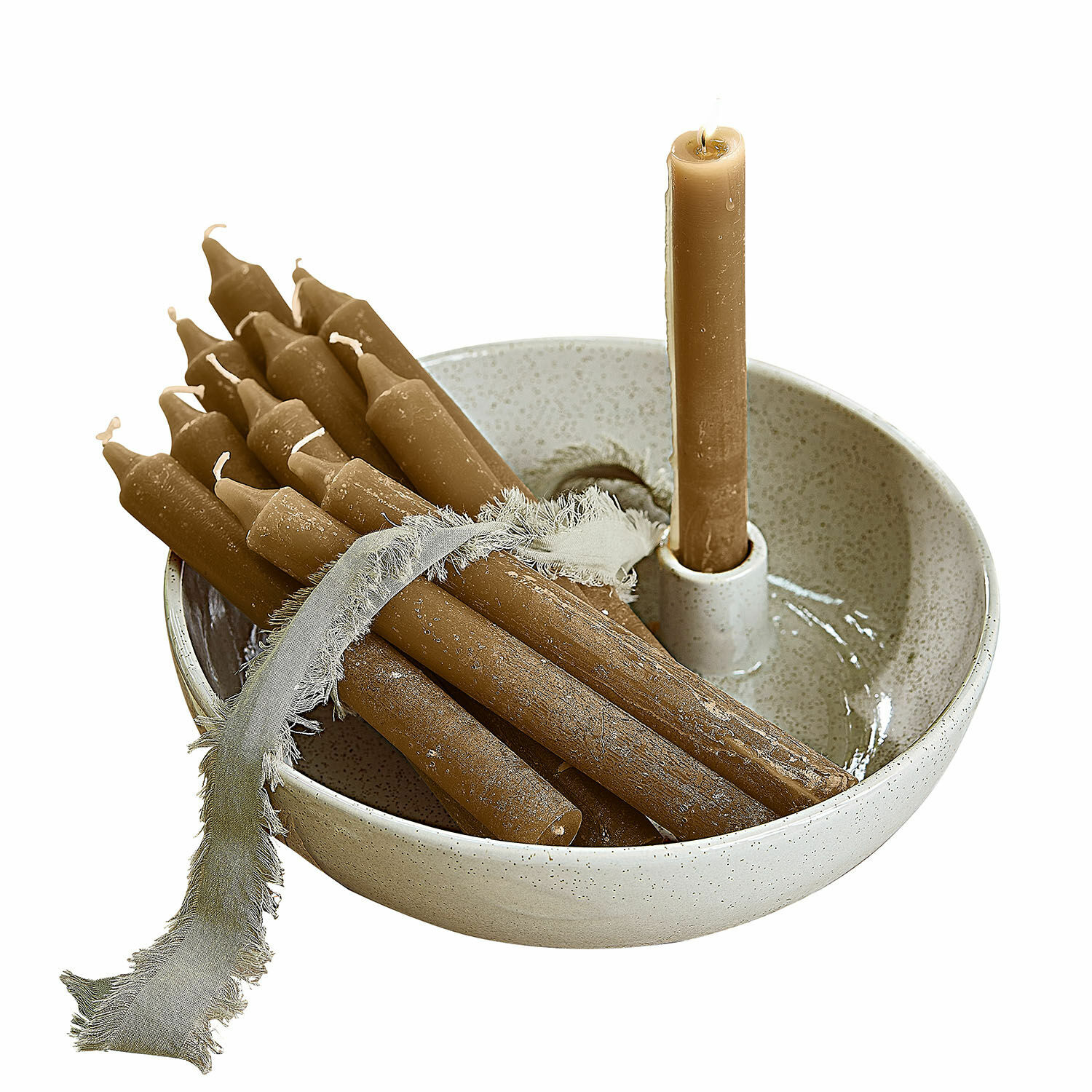 Portacandela Kenvilor Set di candele marroni in cera in portacandele in ceramica crema per decorazione d'interni