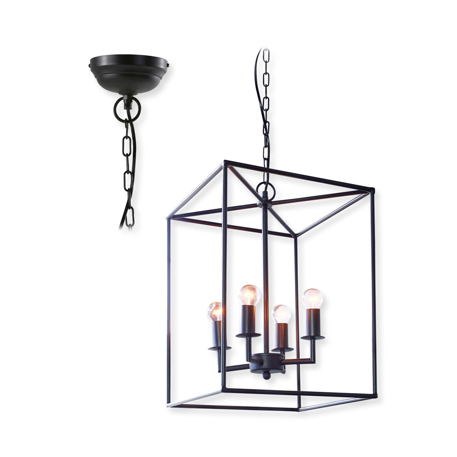 Lampada a sospensione Elian Lampadario in metallo nero a forma di cubo con cinque lampadine, illuminazione moderna