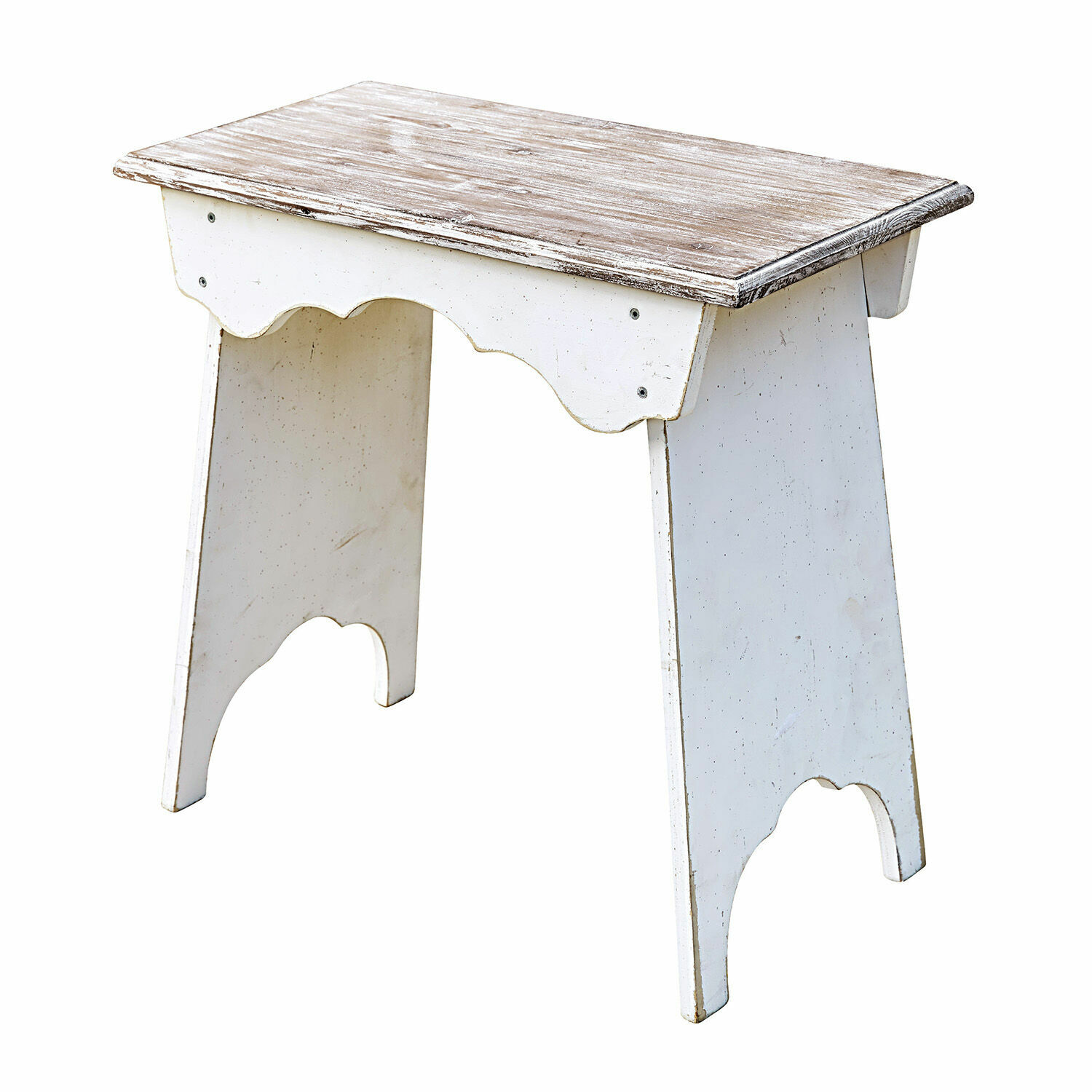 Sgabello Fria Sgabello in legno bianco con piano invecchiato stile vintage per arredamento rustico