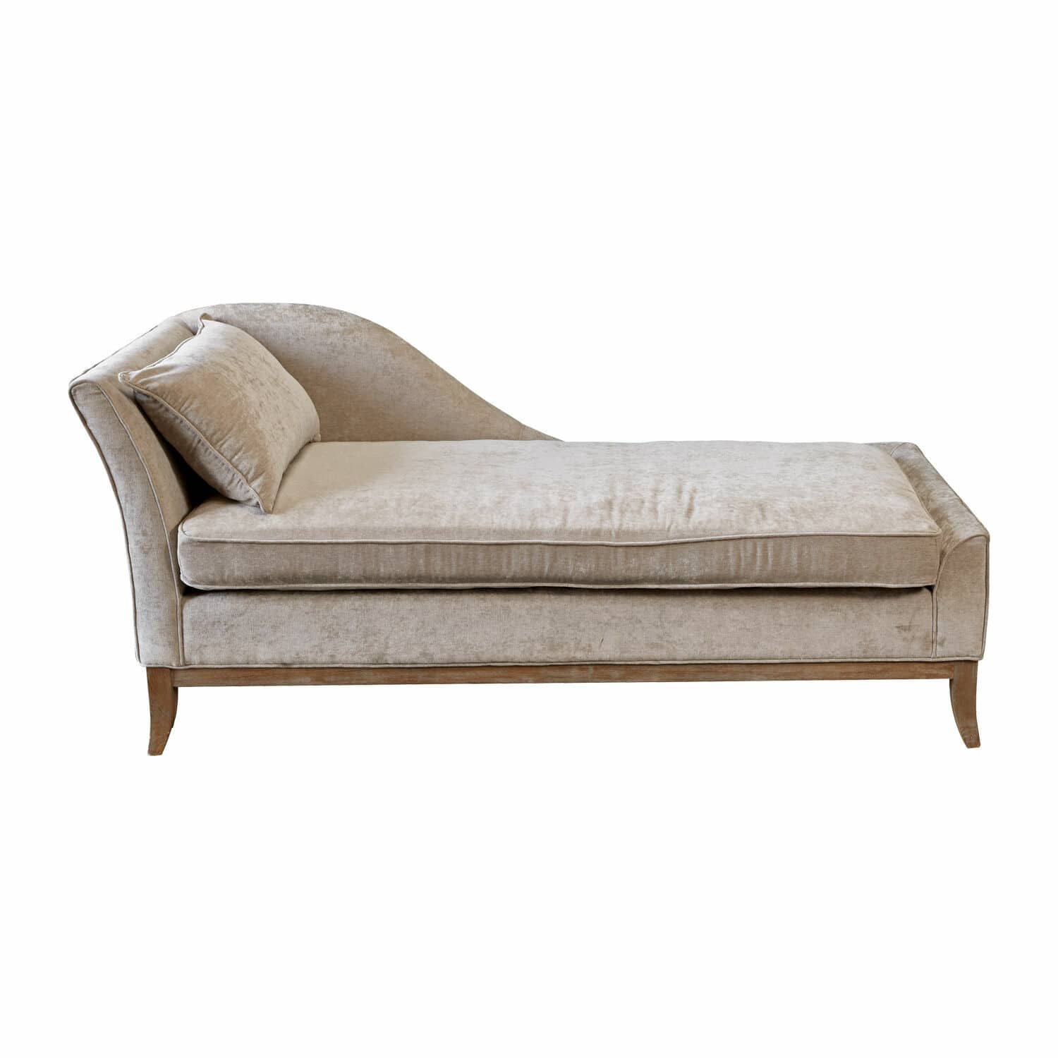 grigio Chaiselongue Alphonse grigia in tessuto morbido con base in legno per relax elegante
