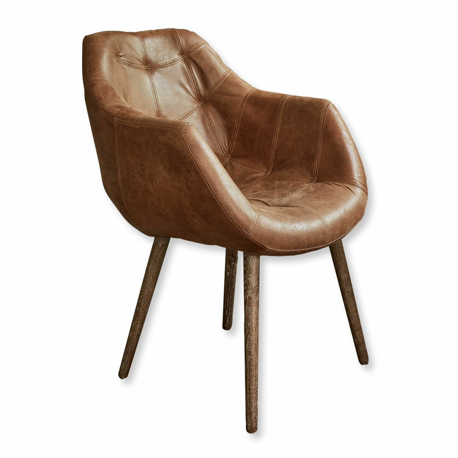 Sedia Montigny Sedia marrone con seduta imbottita in pelle e gambe in legno per sala da pranzo