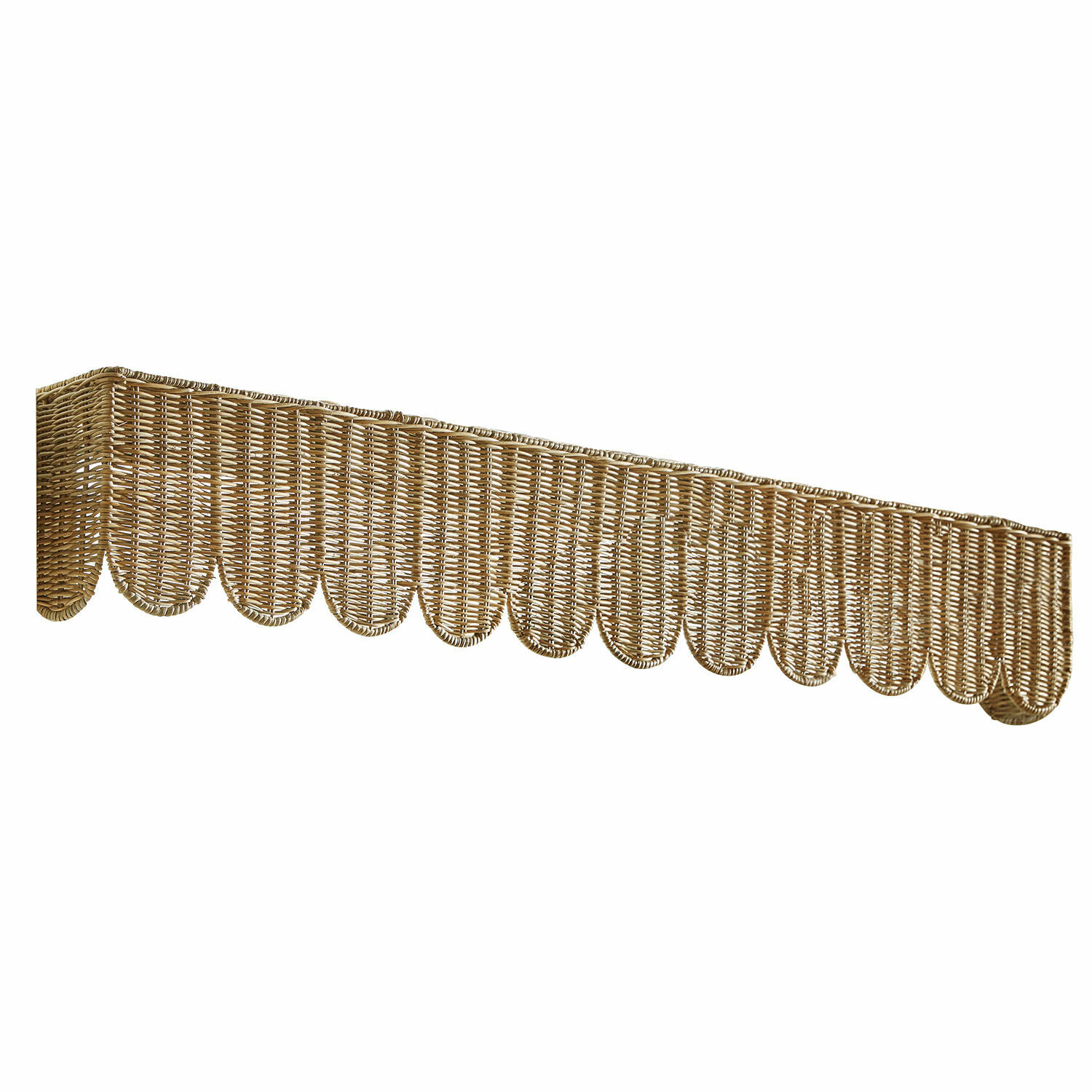 Rivestimento per finestre Glyndon Lambrequin in rattan naturale beige con bordo ondulato per decorazione finestra