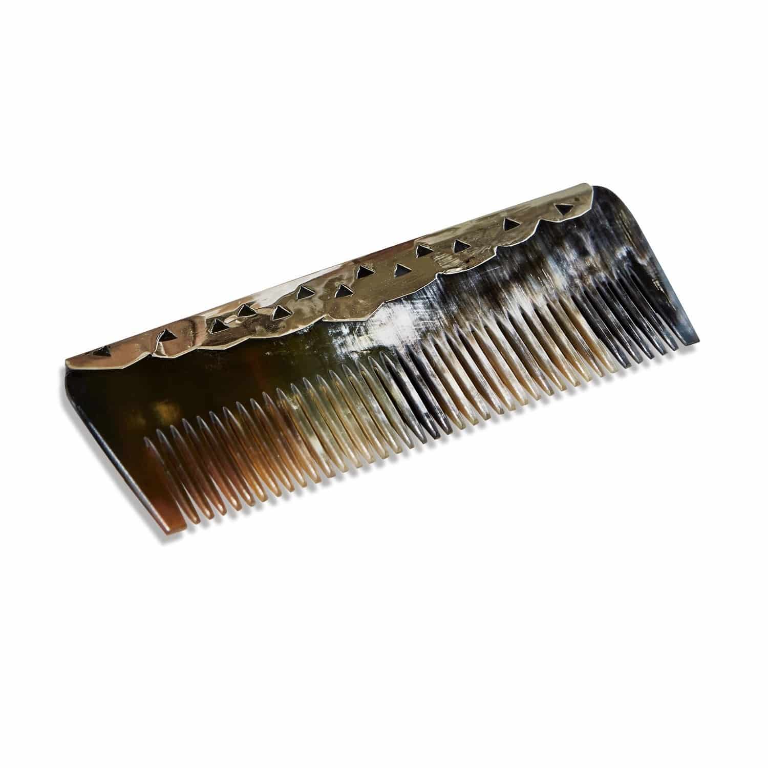 Pettine Toman Pettine in corno con bordo metallico decorativo marrone-nero per cura dei capelli