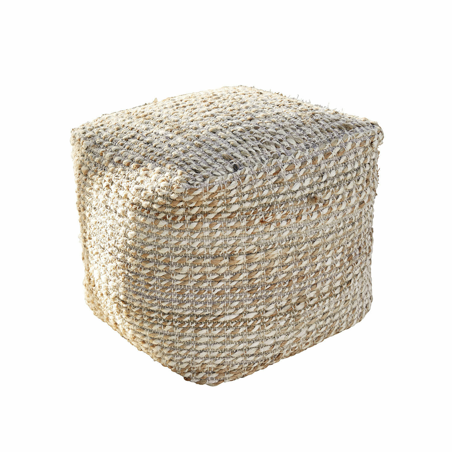 Pouf Davin Pouf quadrato in materiale intrecciato naturale beige e grigio per soggiorno