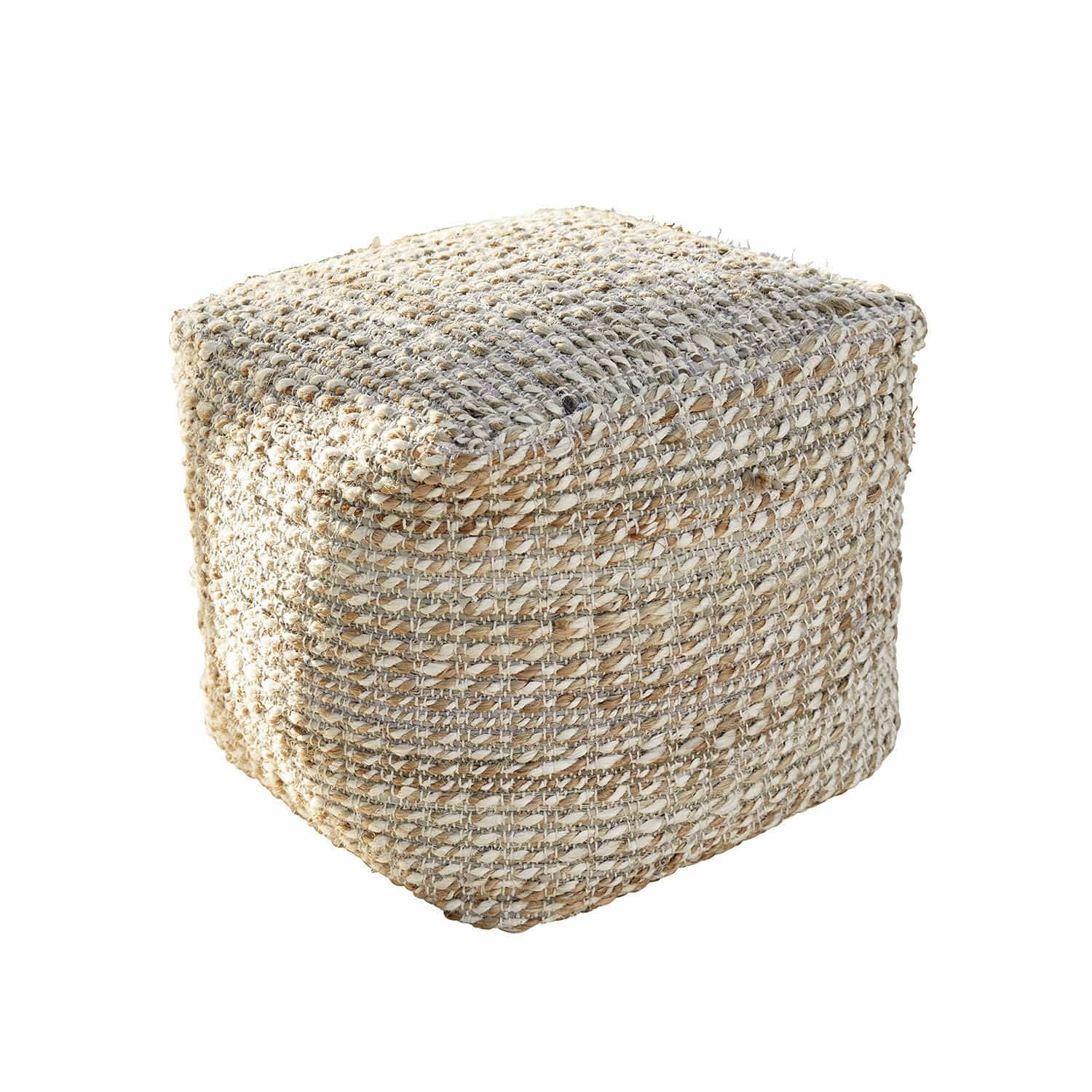 Pouf Davin Pouf quadrato in materiale intrecciato naturale beige e grigio per soggiorno