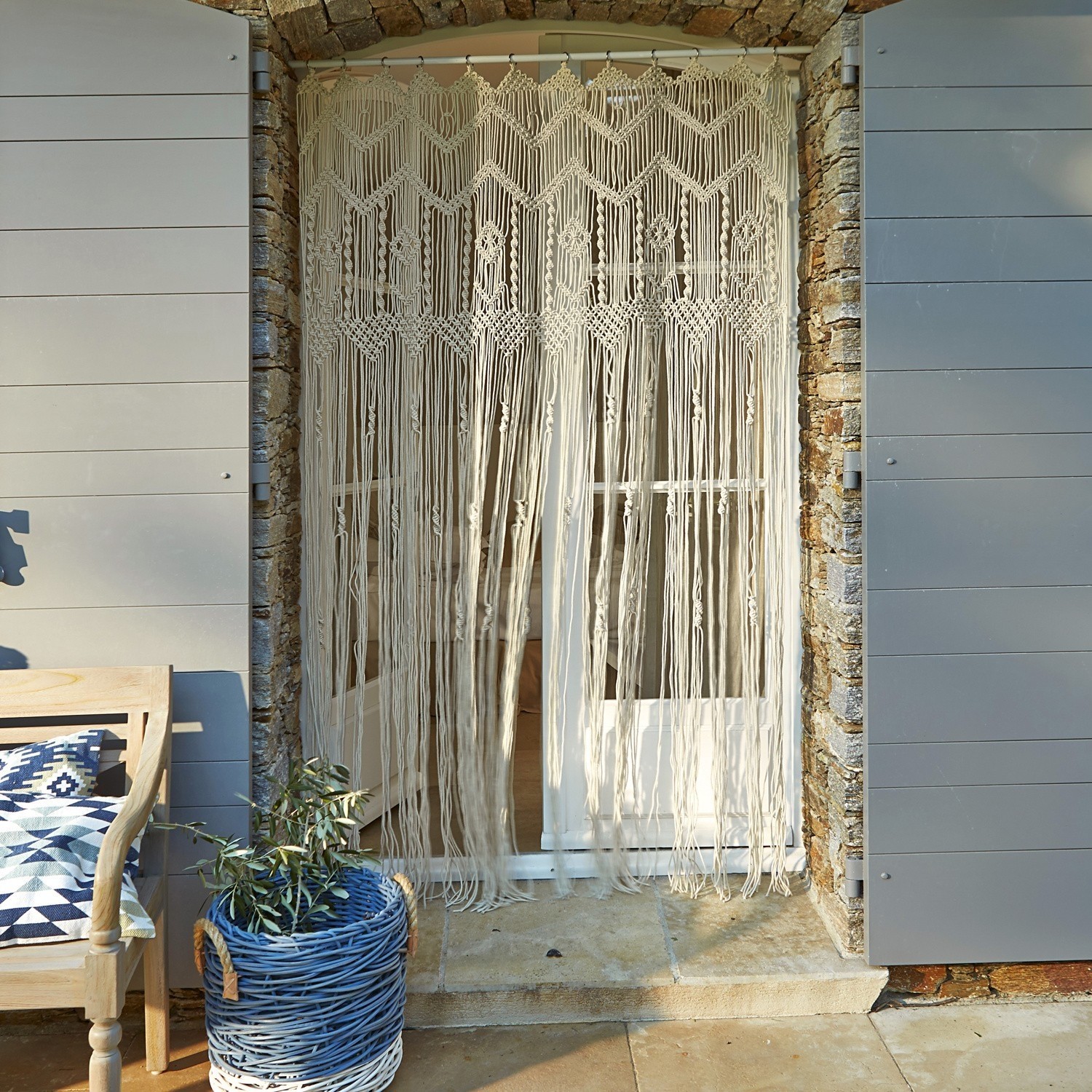 Tenda Jael Tenda in macramè beige di cotone, decorazione e protezione solare per porte