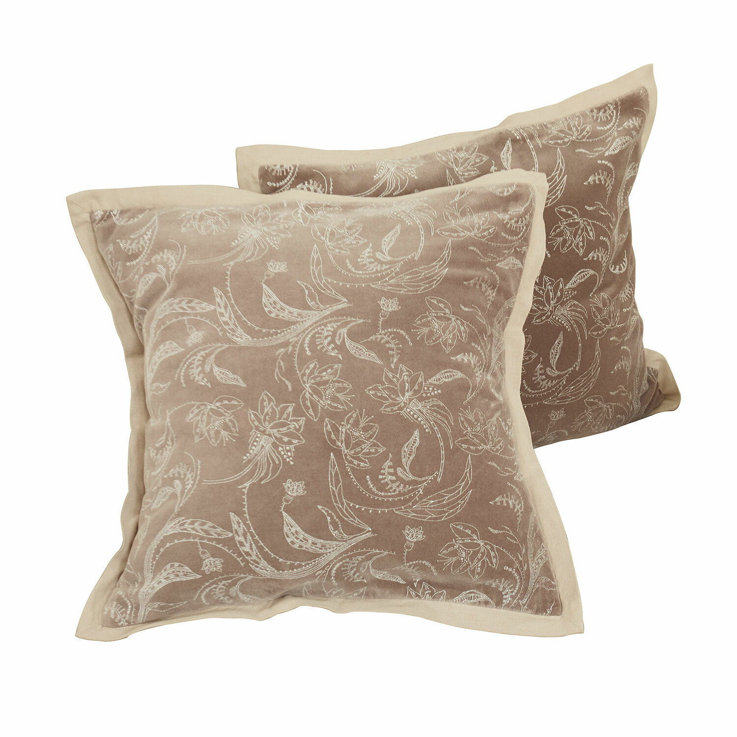 Coppia di copricuscini Olicianne Set di due cuscini decorativi beige in velluto con motivo floreale e bordo in tessuto