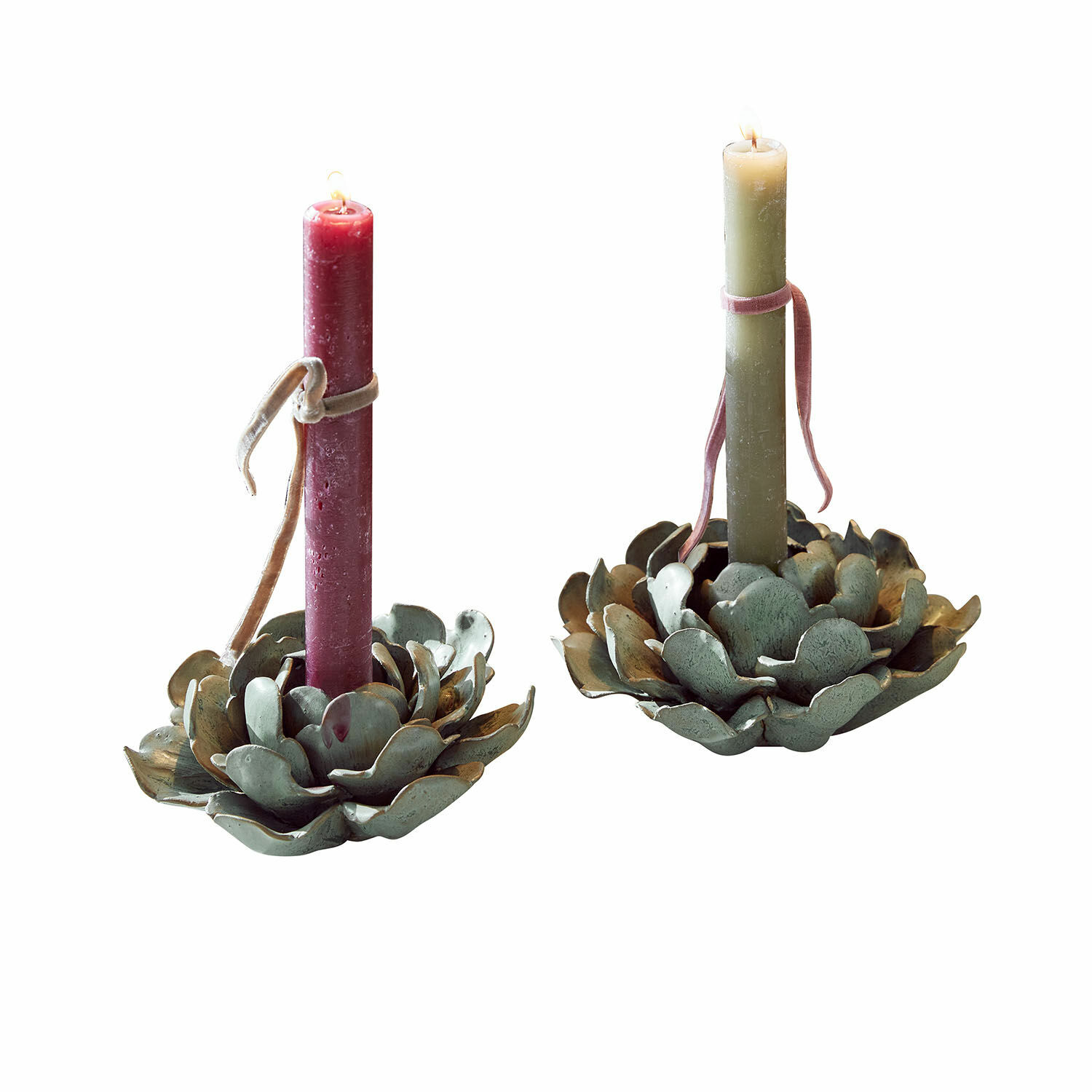 Coppia di portacandele Myka Portacandele in metallo a forma di fiore con candele rosse e verdi per decorazione casa