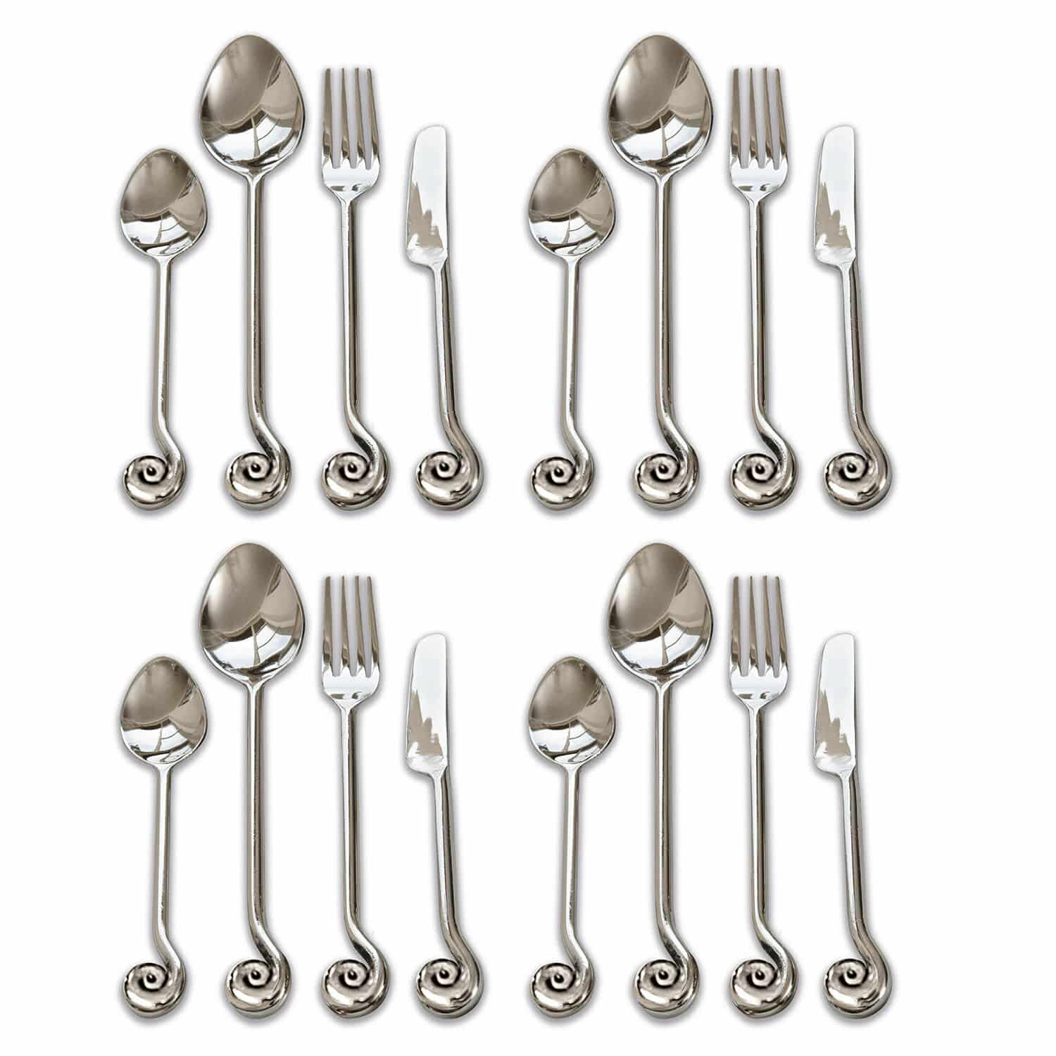 Posate Hadley Set di 16 posate in acciaio inox argentato con manico a spirale decorativa, design elegante