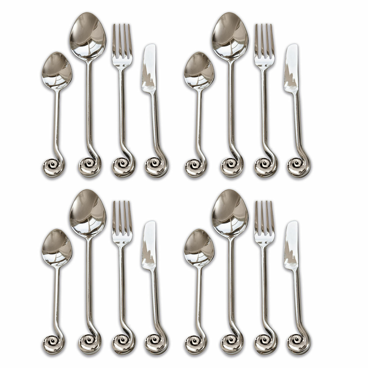 Posate Hadley Set di 16 posate in acciaio inox argentato con manico a spirale decorativa, design elegante