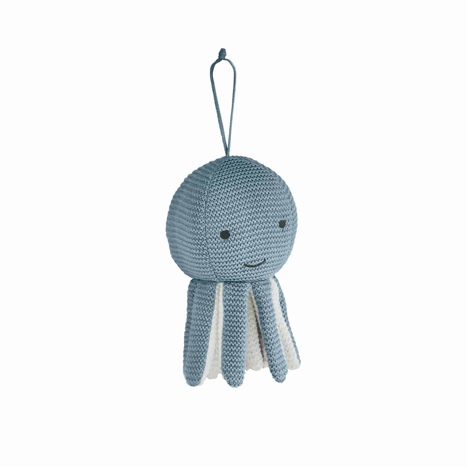 Carillon Cozycot Decorazione appesa polpo azzurro lavorato a maglia con dettagli bianchi, accessorio per cameretta