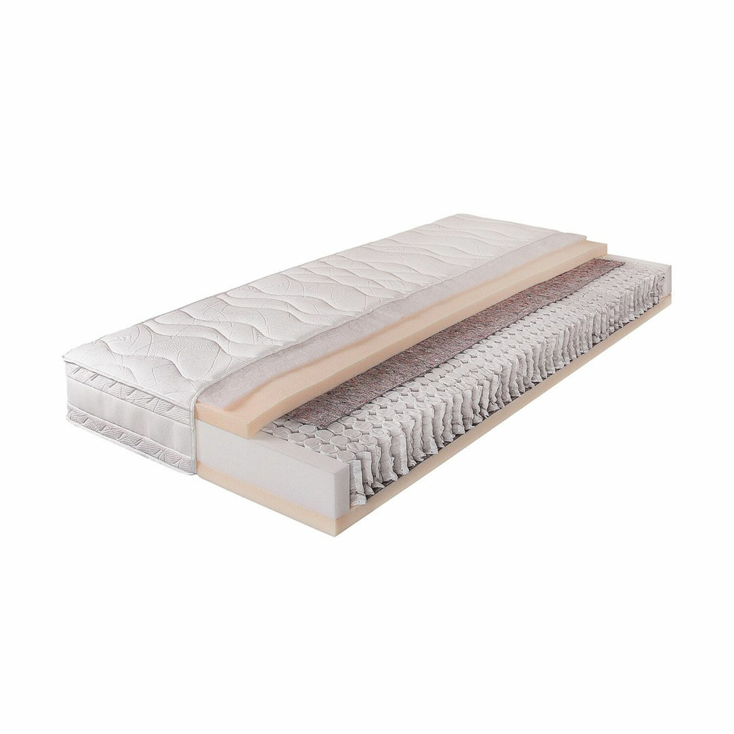 Materasso 180x200 Turim Sezione trasversale di un materasso bianco con molle insacchettate per comfort ottimale