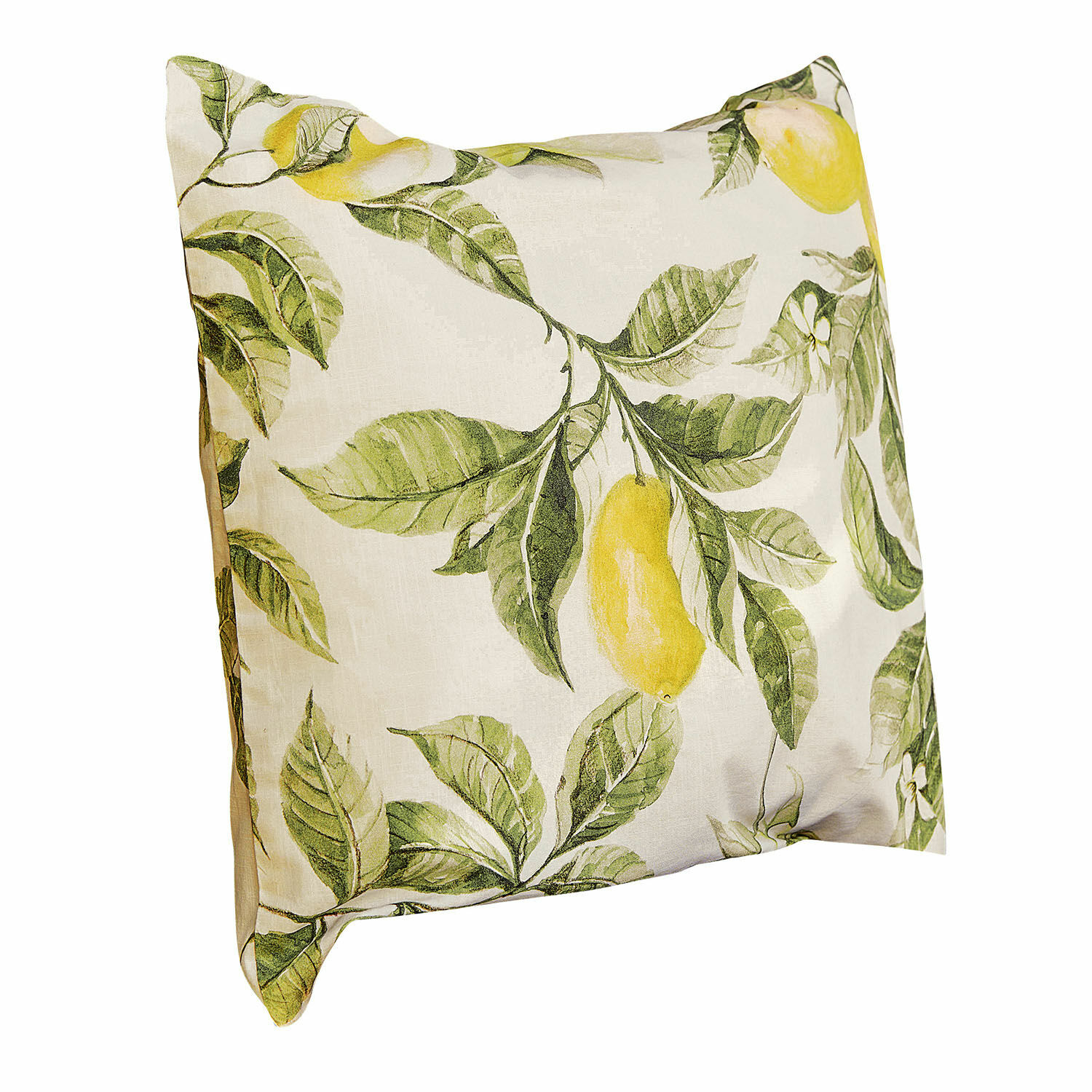 Copricuscino Darfield Cuscino decorativo in cotone crema con foglie verdi e limoni gialli per interni