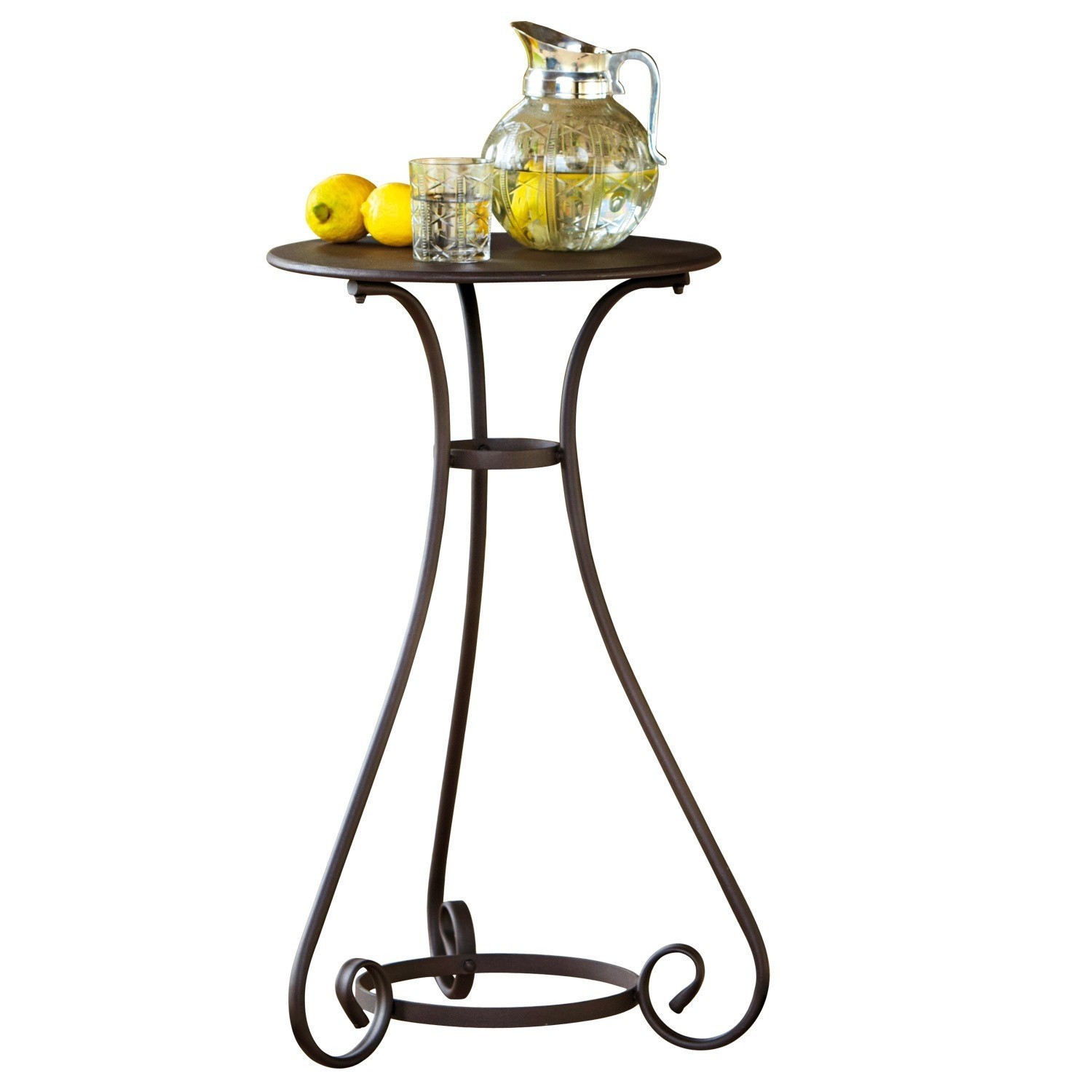 Tavolino di complemento Savigny Tavolino in metallo marrone scuro con gambe a spirale e piano rotondo decorativo