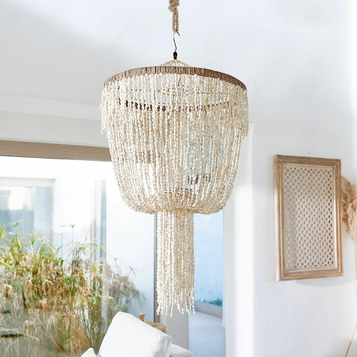 Paralume Trétudans Lampadario sospeso in conchiglie naturali color crema per decorazione d'interni boho