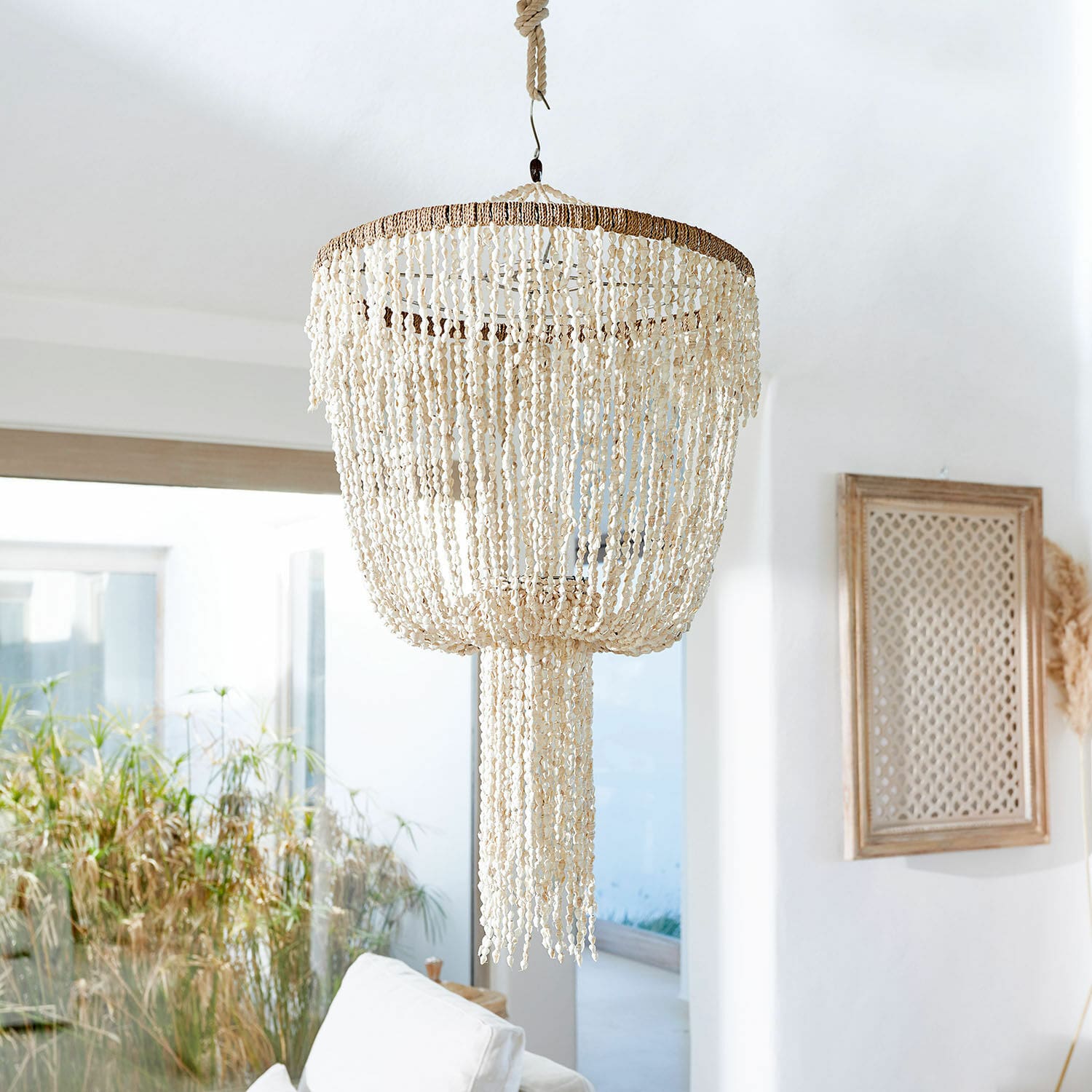 Paralume Trétudans Lampadario sospeso in conchiglie naturali color crema per decorazione d'interni boho
