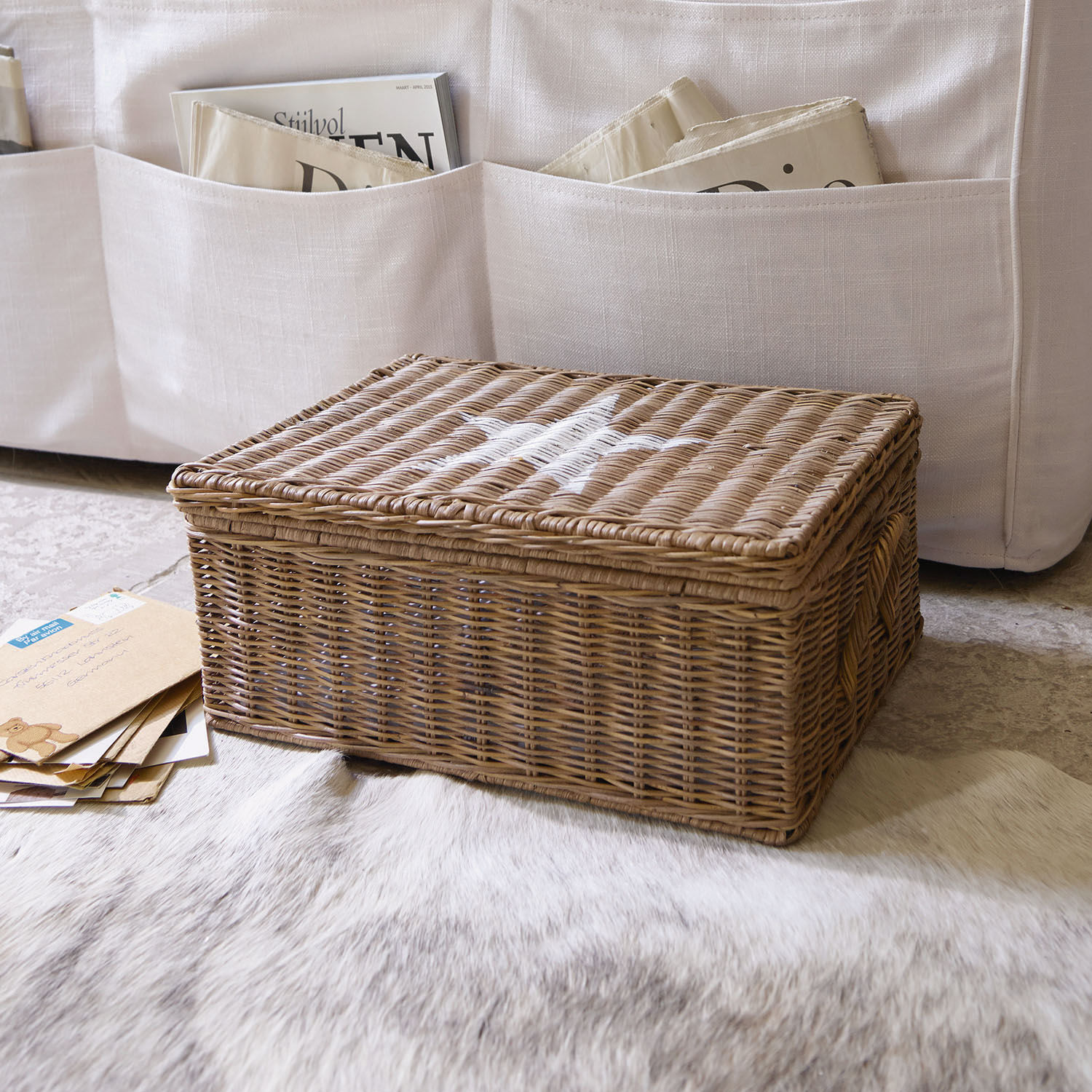 Bauletto Carcans Cesto in vimini marrone con coperchio, contenitore naturale per organizzazione e decorazione